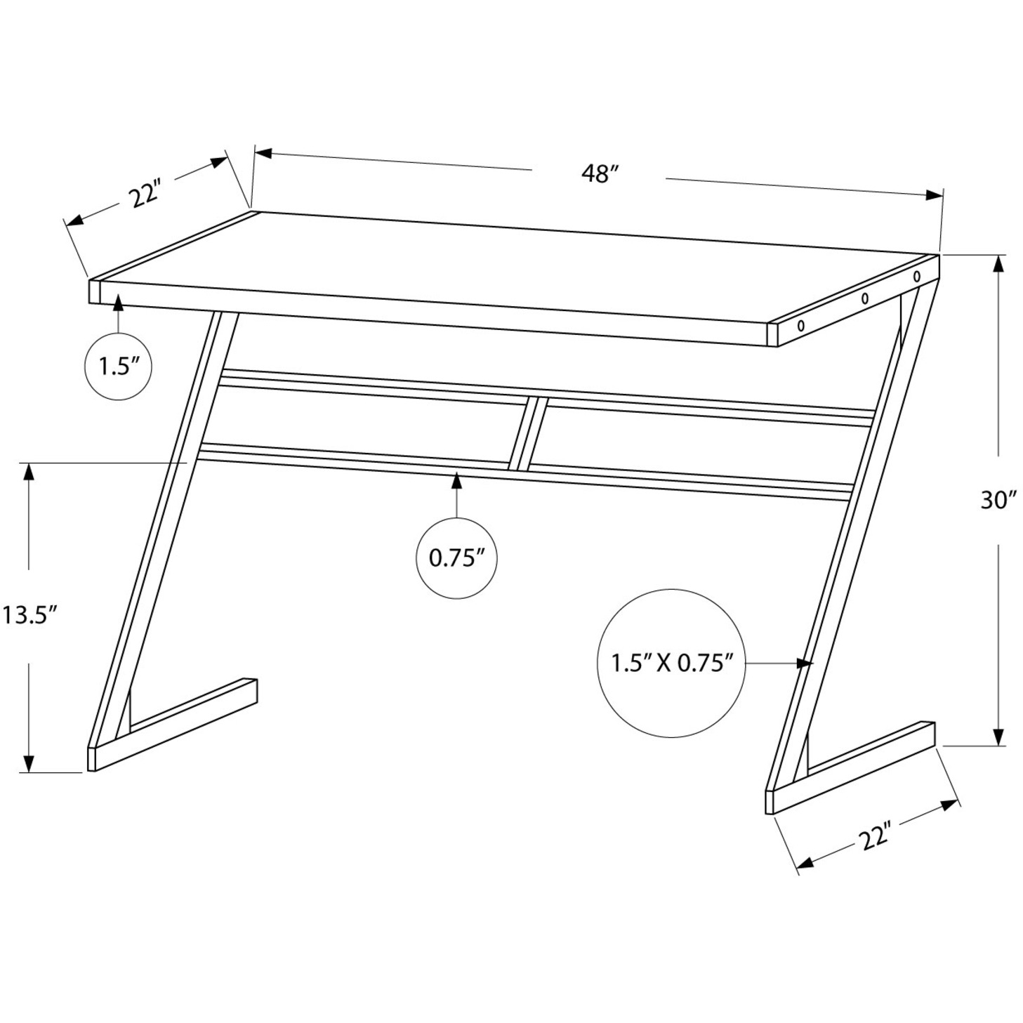 22"" White Rectangular Computer Desk