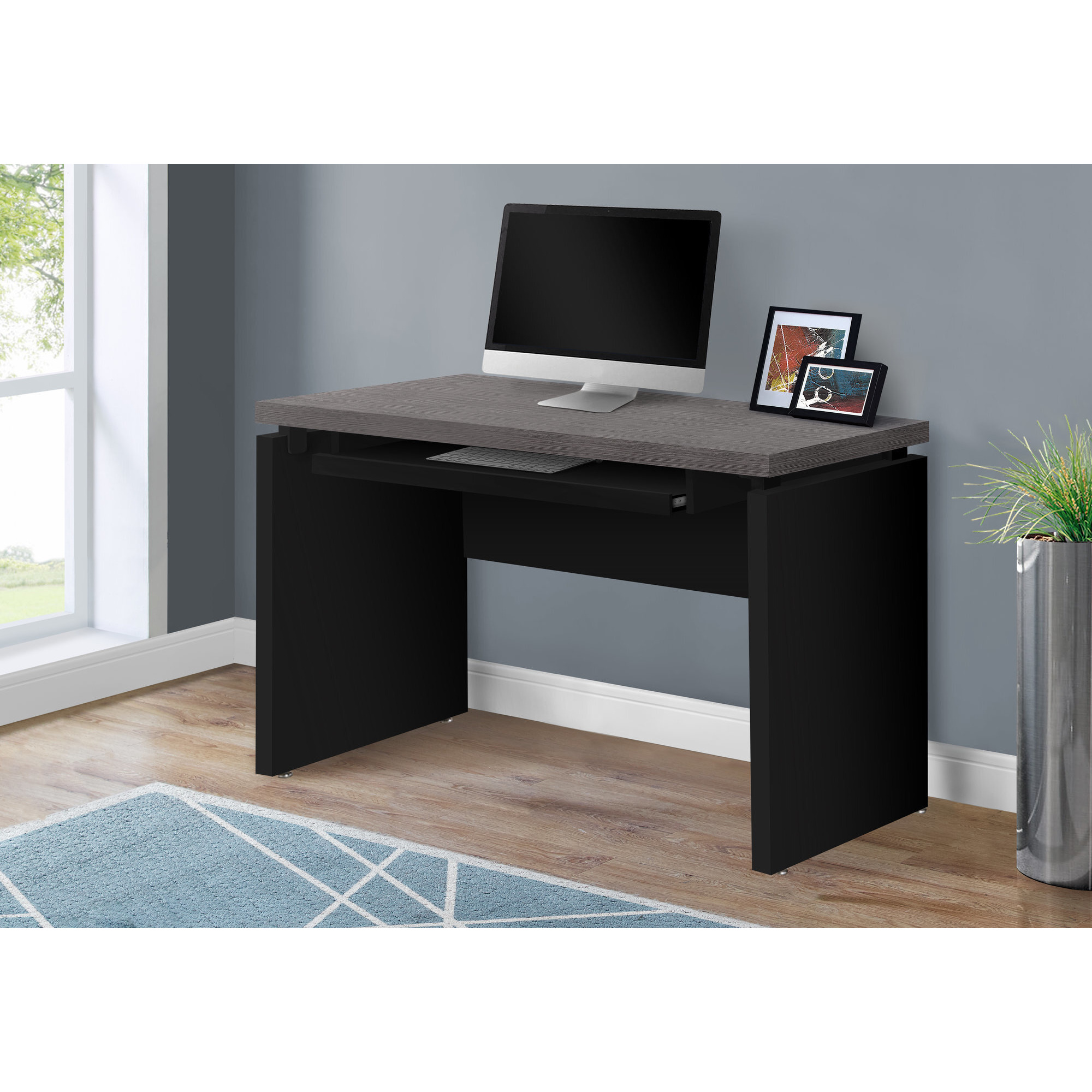 30.75"" Black Particle Board  Mdf  And Laminate Computer Desk With A Grey Top