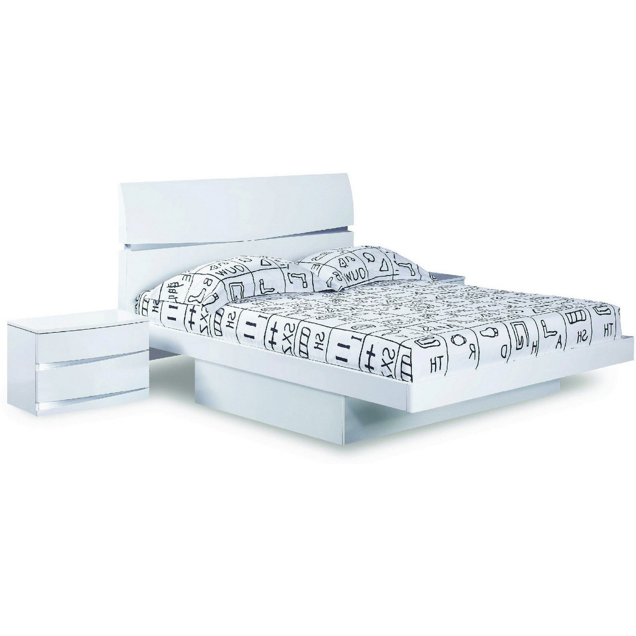 85'"" X 72'""  X 42.5'"" Modern California King White High Gloss Bed