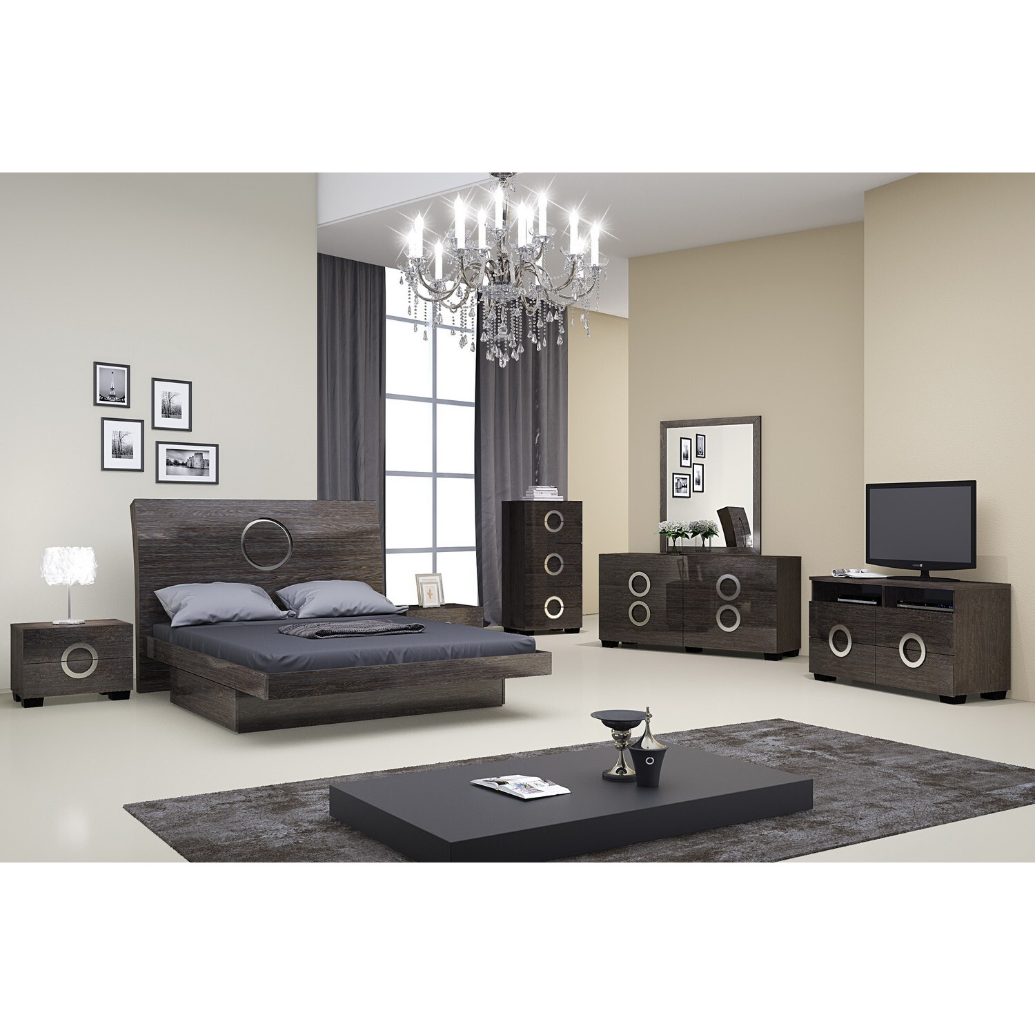 77"" X 90""  X 40"" 4Pc Eastern King Modern Gray High Gloss Bedroom Set