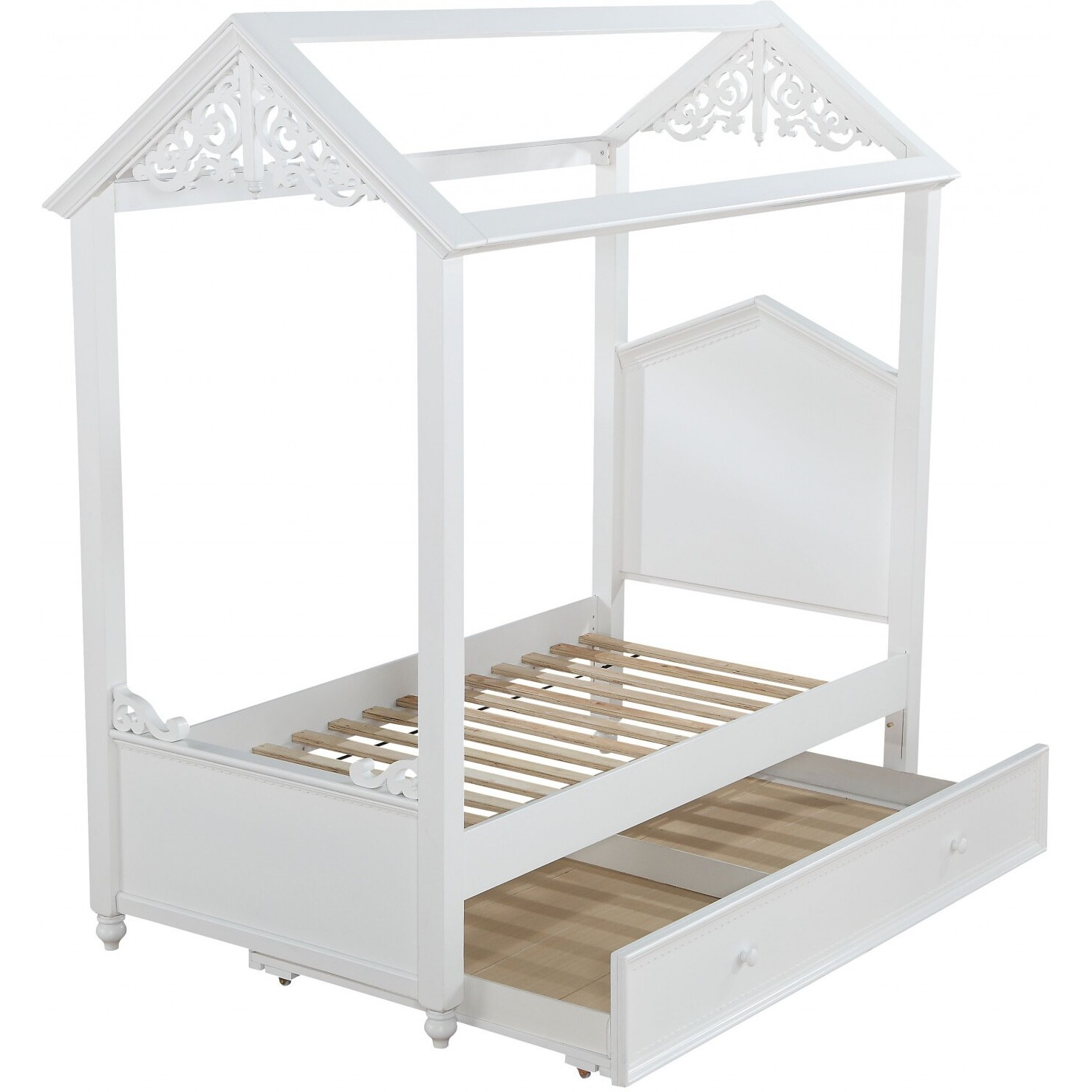 45.5"" X 82"" X 85"" White Wood Twin Bed