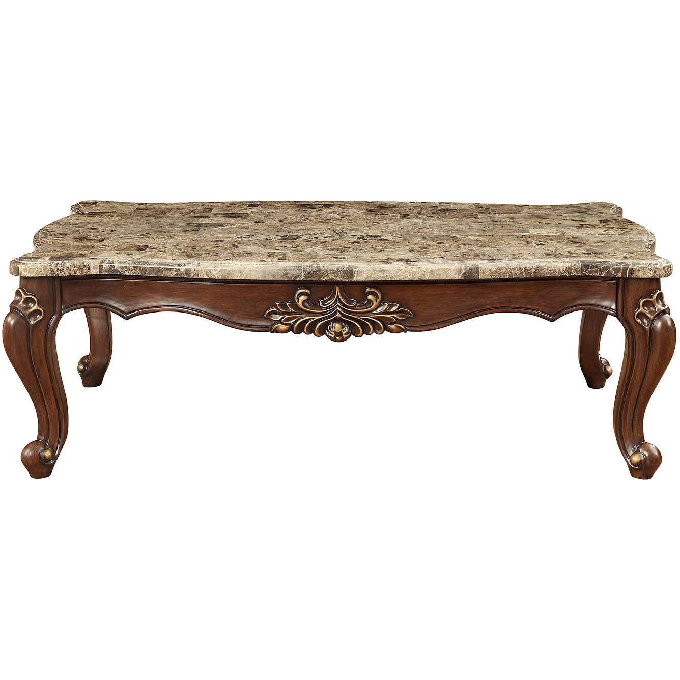 34"" X 60"" X 20"" Marble Walnut Wood Coffee Table