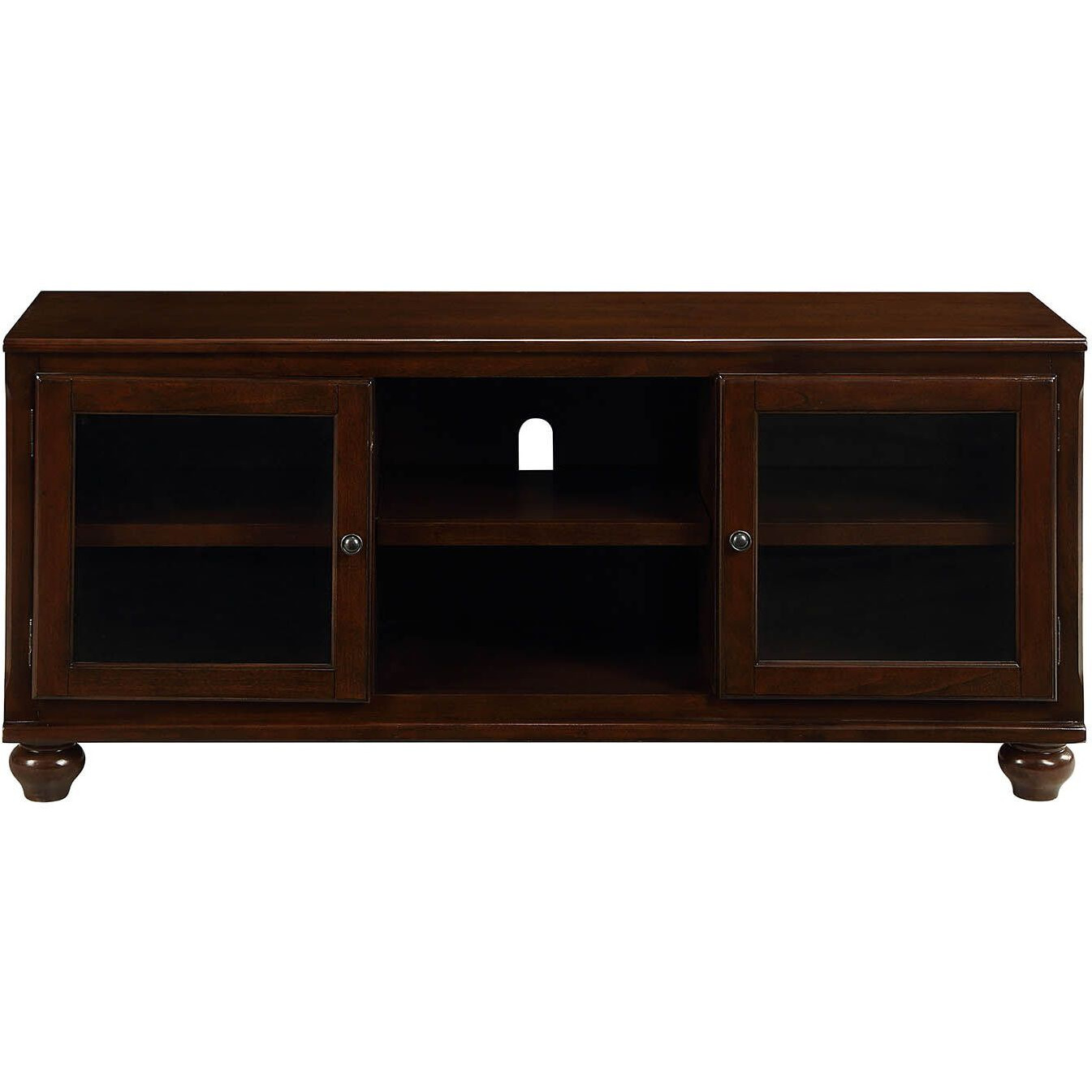 19"" X 58"" X 26"" Walnut Wood Glass (Tv Stand) Tv Stand