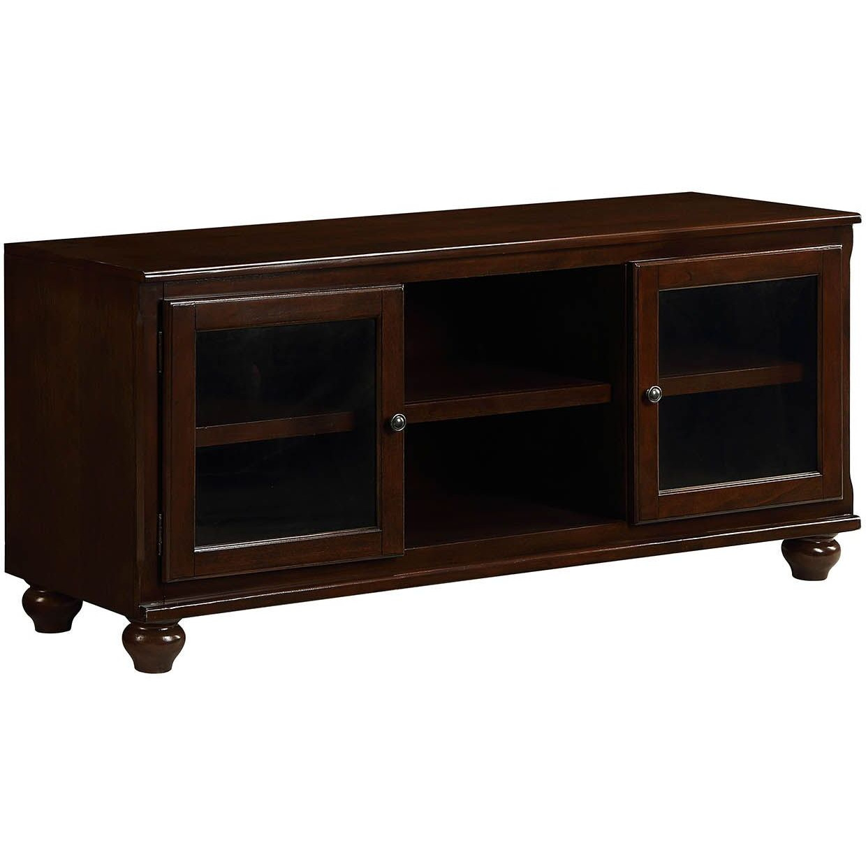 19"" X 58"" X 26"" Walnut Wood Glass (Tv Stand) Tv Stand
