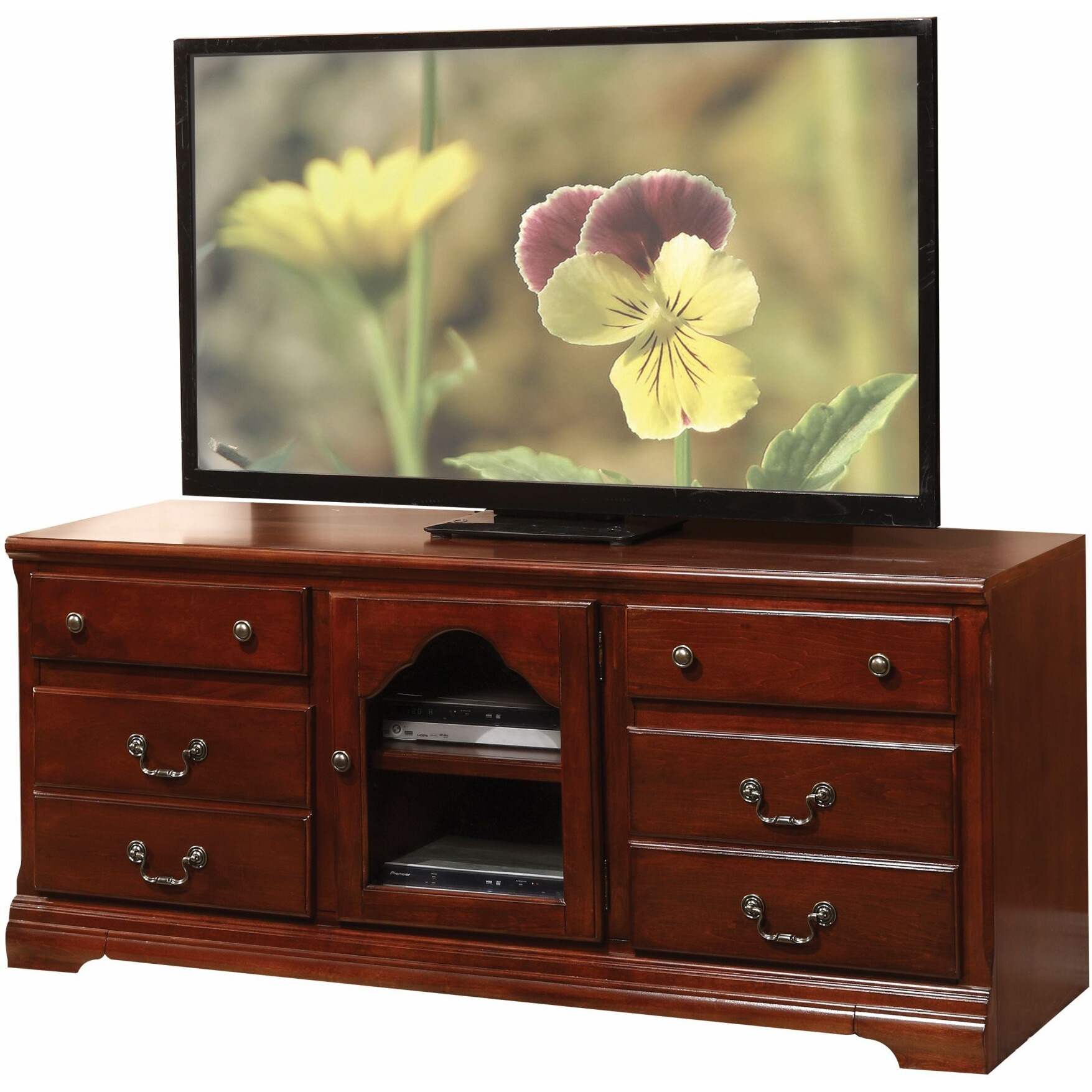19"" X 58"" X 26"" Cherry Wood Glass Tv Stand
