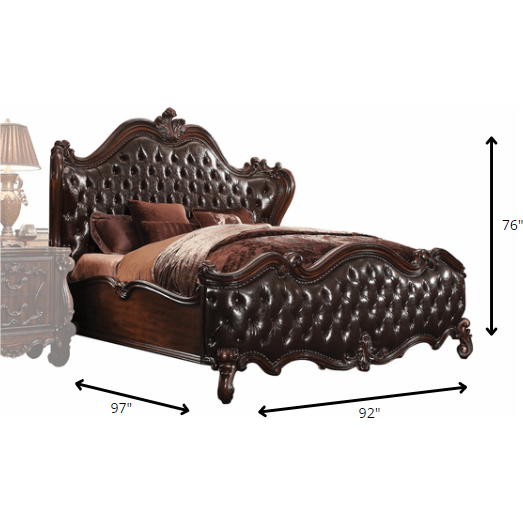 92"" X 97"" X 76"" 2-Tone Dark Brown Pu Cherry Oak Wood Poly Resin Upholstery Eastern King Bed