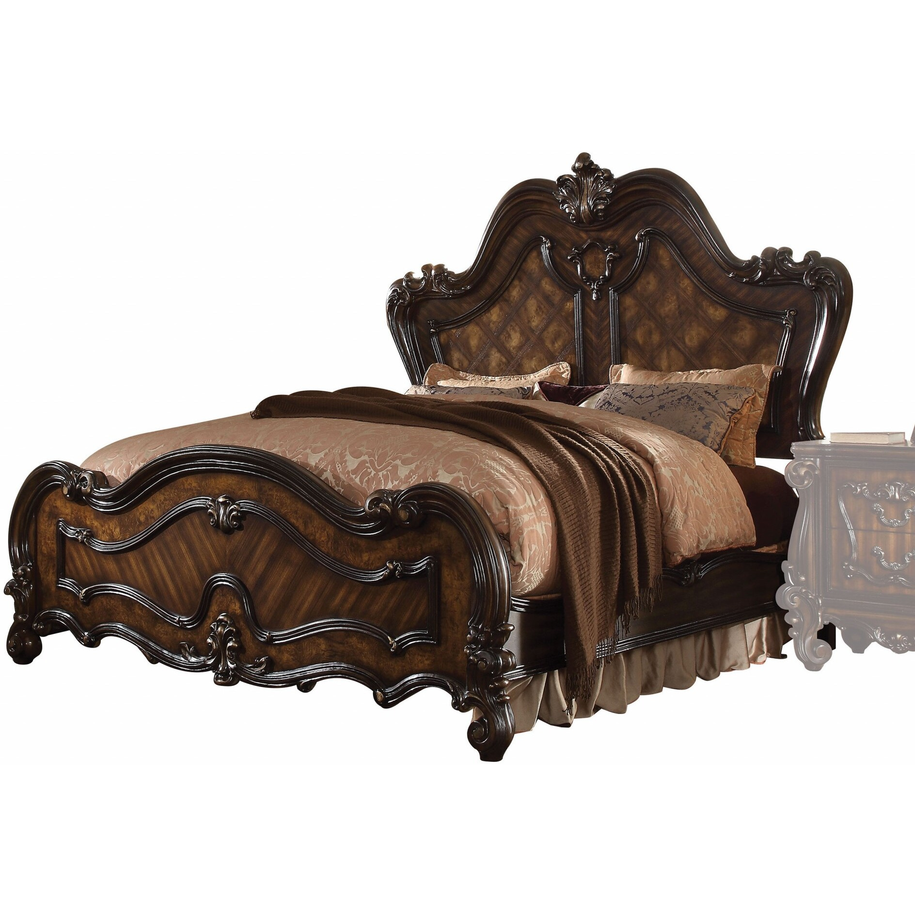 90"" X 93"" X 76"" Cherry Oak Wood Poly Resin Eastern King Bed