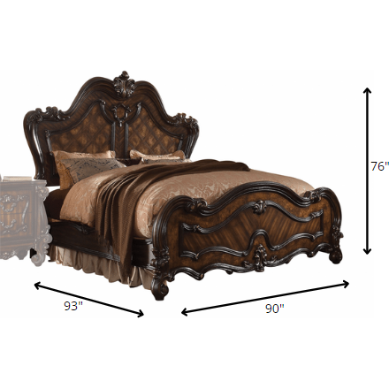 90"" X 93"" X 76"" Cherry Oak Wood Poly Resin Eastern King Bed