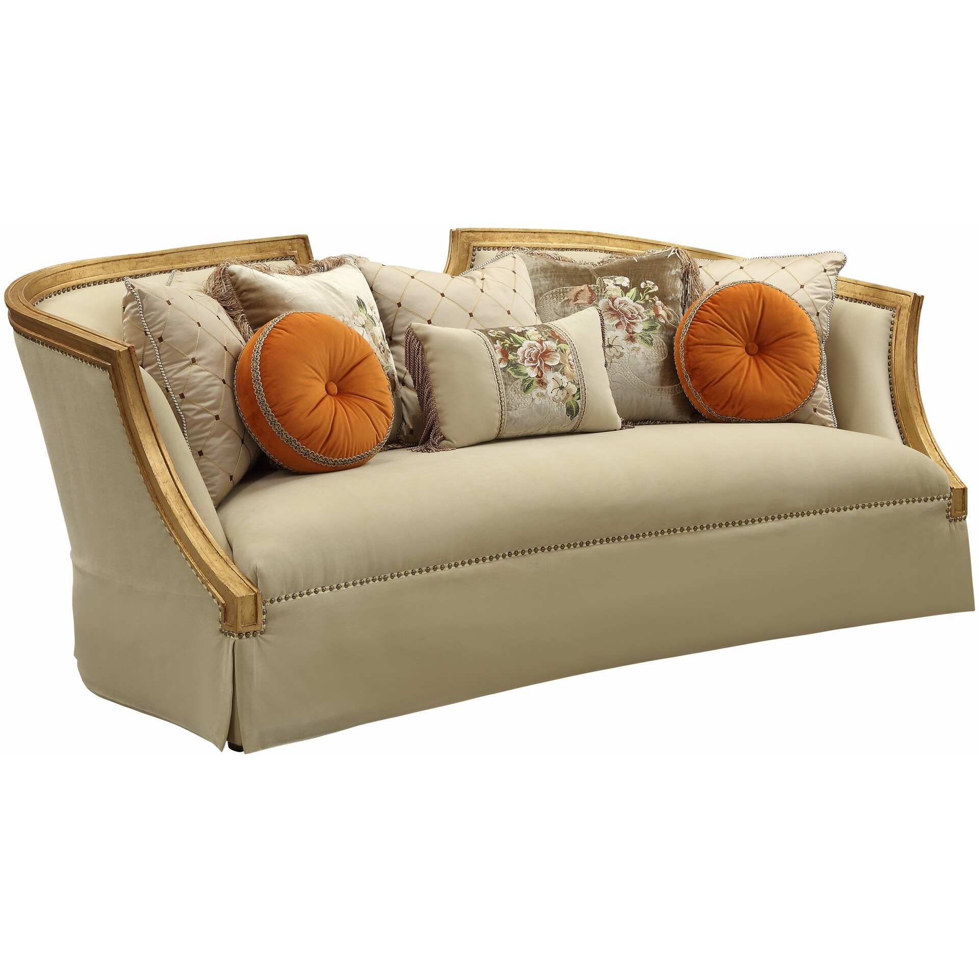 41"" X 92"" X 38"" Fabric Antique Gold Upholstery Wood Legtrim Sofa W8 Pillows
