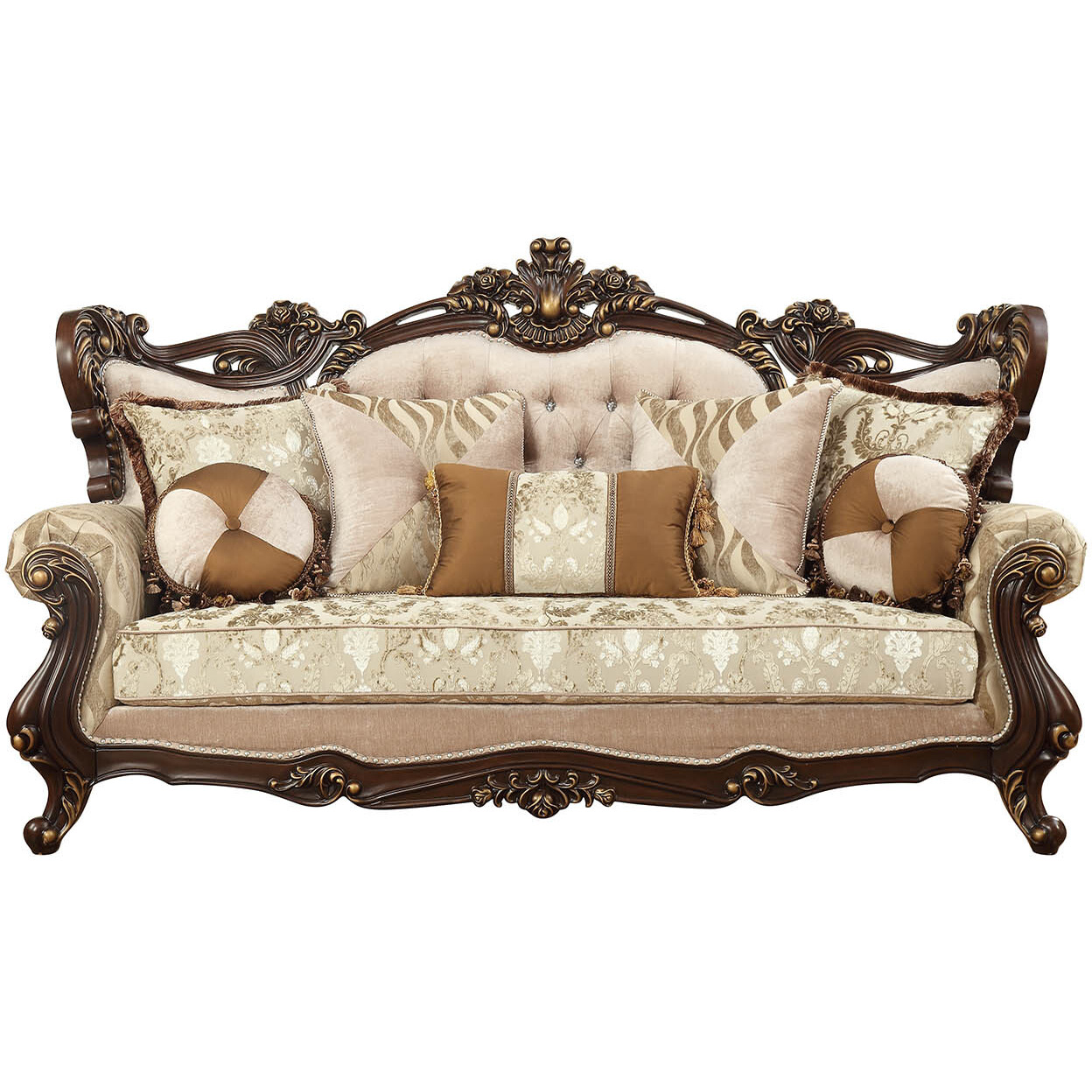 42"" X 90"" X 51"" Fabric Walnut Upholstery Wood Legtrim Sofa W7 Pillows