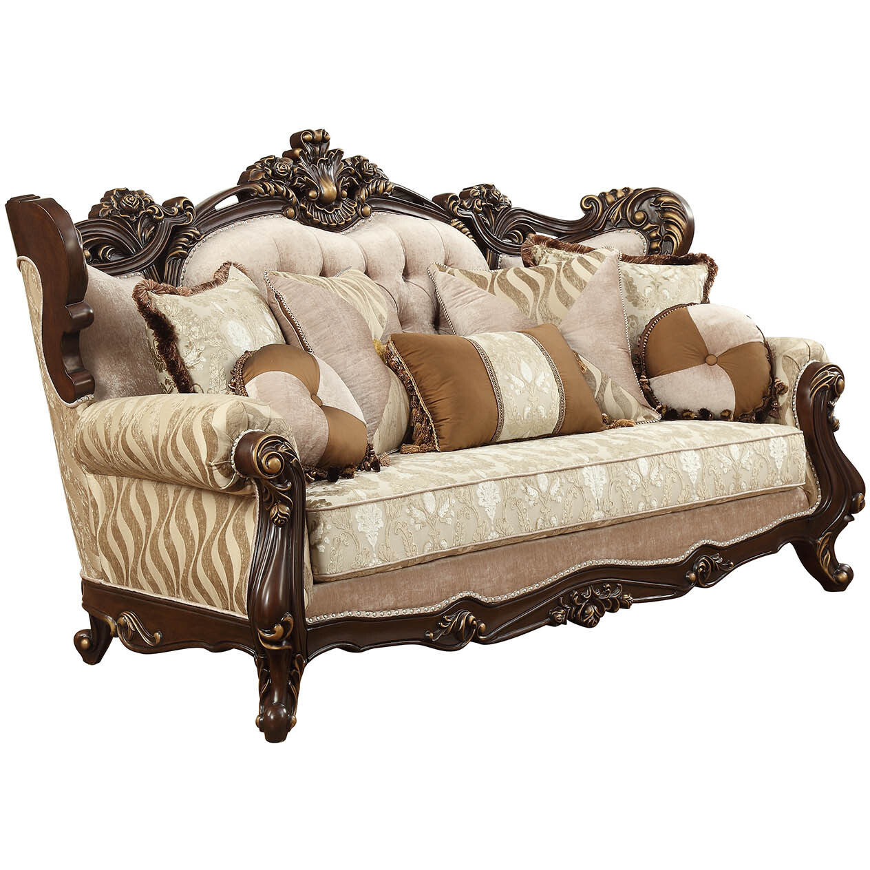 42"" X 90"" X 51"" Fabric Walnut Upholstery Wood Legtrim Sofa W7 Pillows