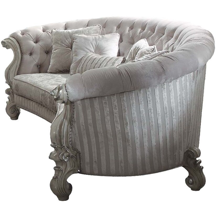 55"" X 109"" X 39"" Ivory Velvet Bone White Upholstery Poly Resin Sofa W5 Pillows