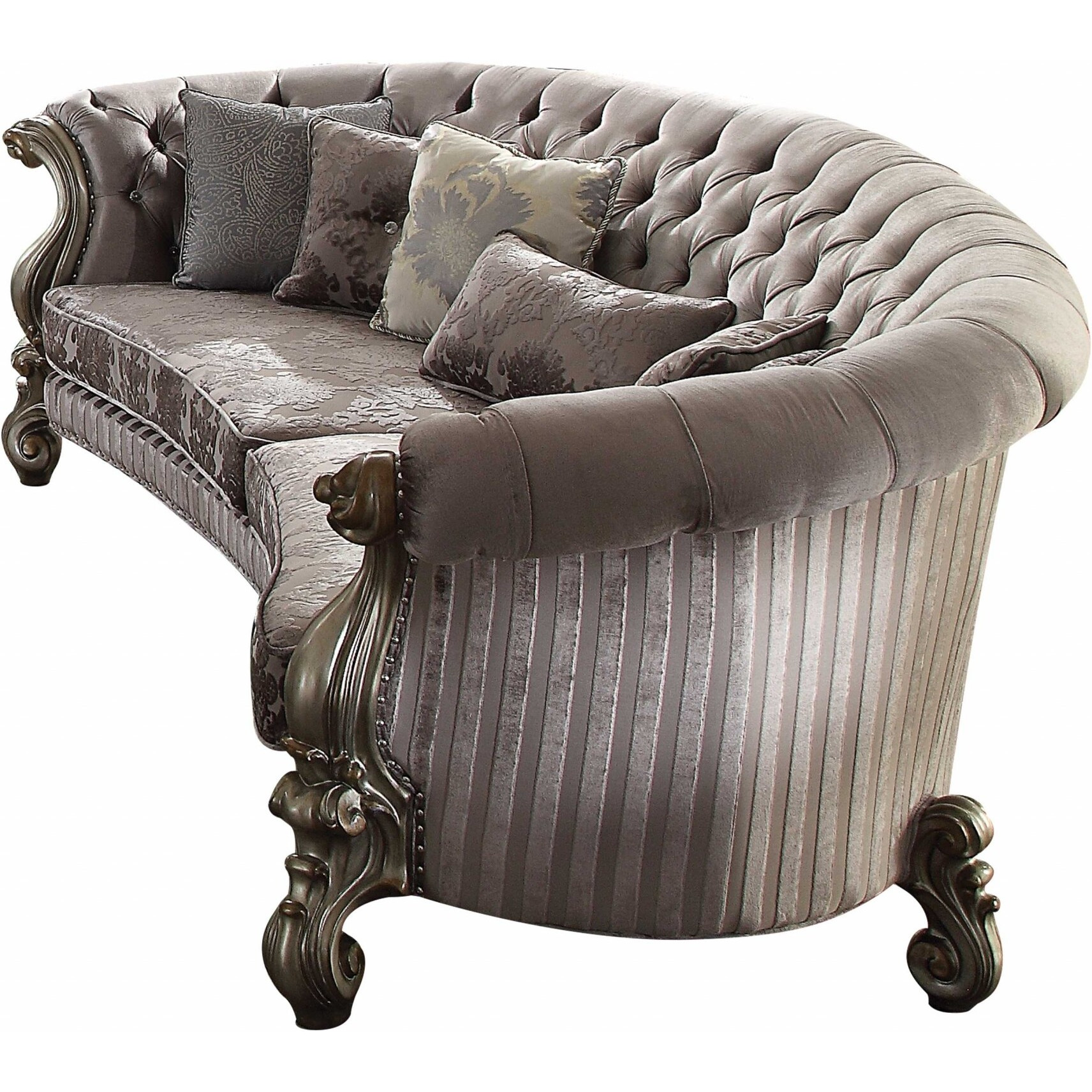 55"" X 109"" X 39"" Velvet Antique Platinum Upholstery Poly Resin Sofa W5 Pillows