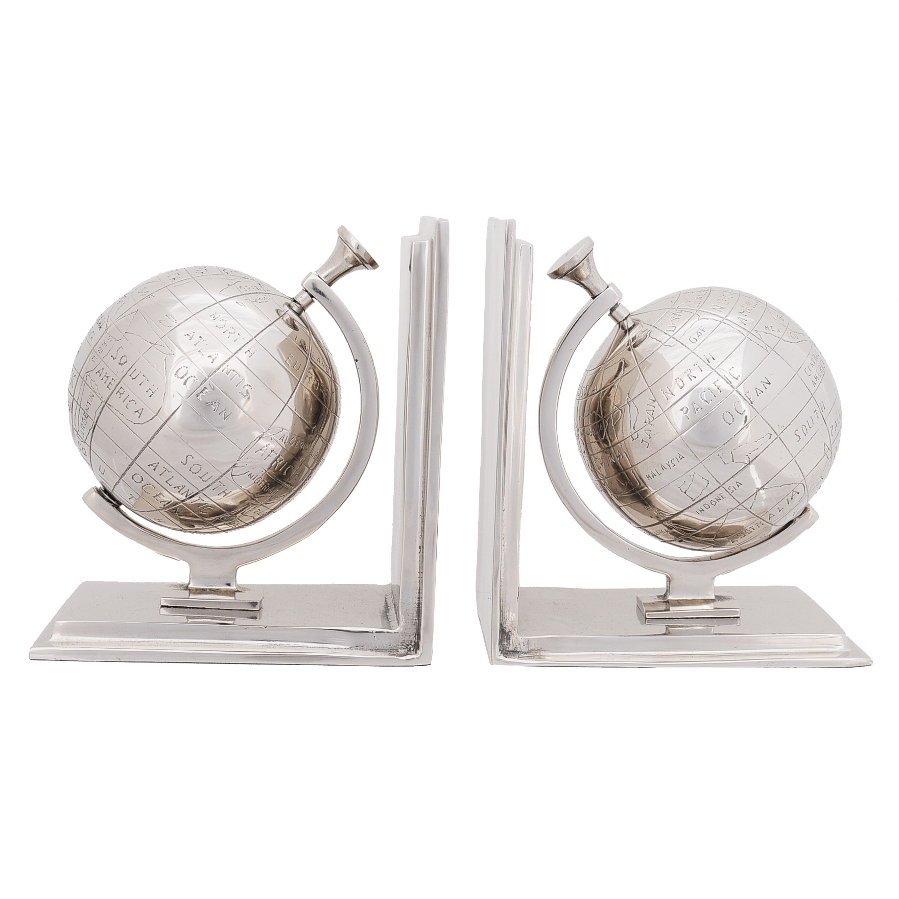 4.5"" X 6.75"" X 7.75"" Alum Globe Bookend Set Of Two