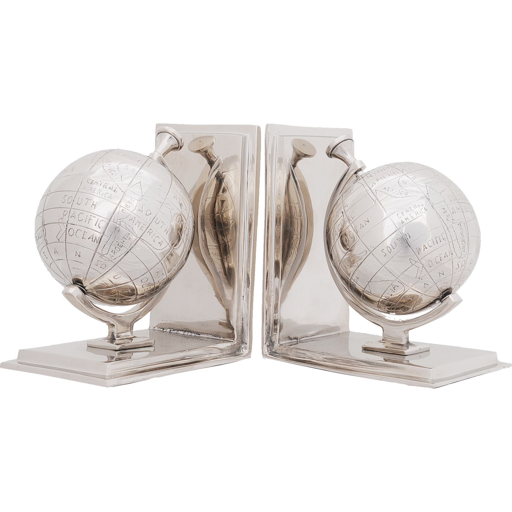 4.5"" X 6.75"" X 7.75"" Alum Globe Bookend Set Of Two