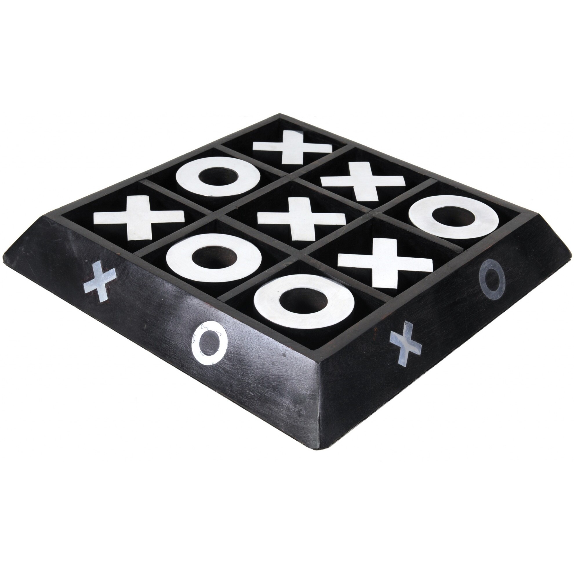 Nickel And Dark Wood Tic Tac Toe Game Sculpture