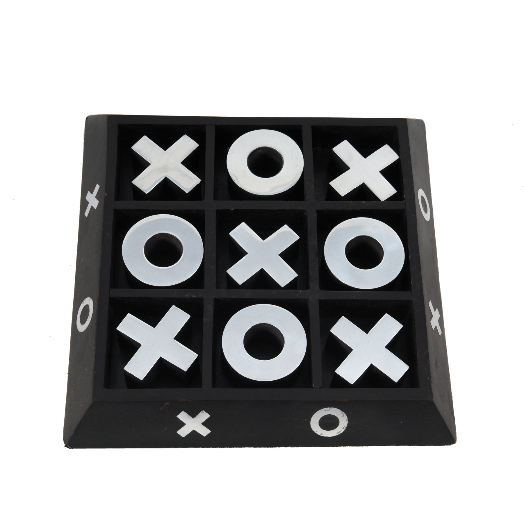 Nickel And Dark Wood Tic Tac Toe Game Sculpture