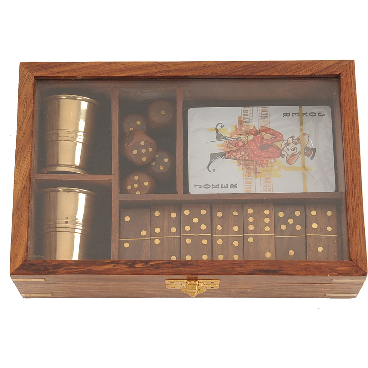 5.25"" X 8"" X 2.5"" Wooden Game Set With Brass Goblet