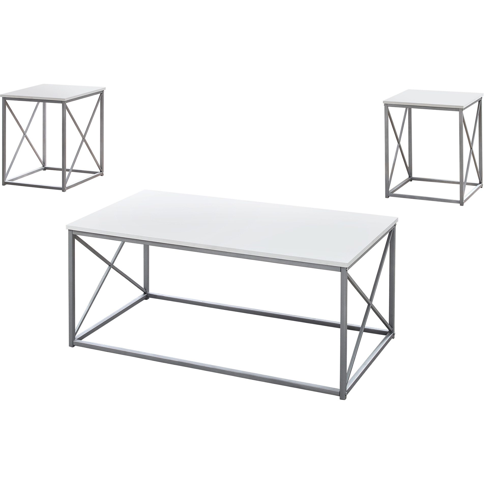 White Silver Metal Table Set - 3Pcs Set