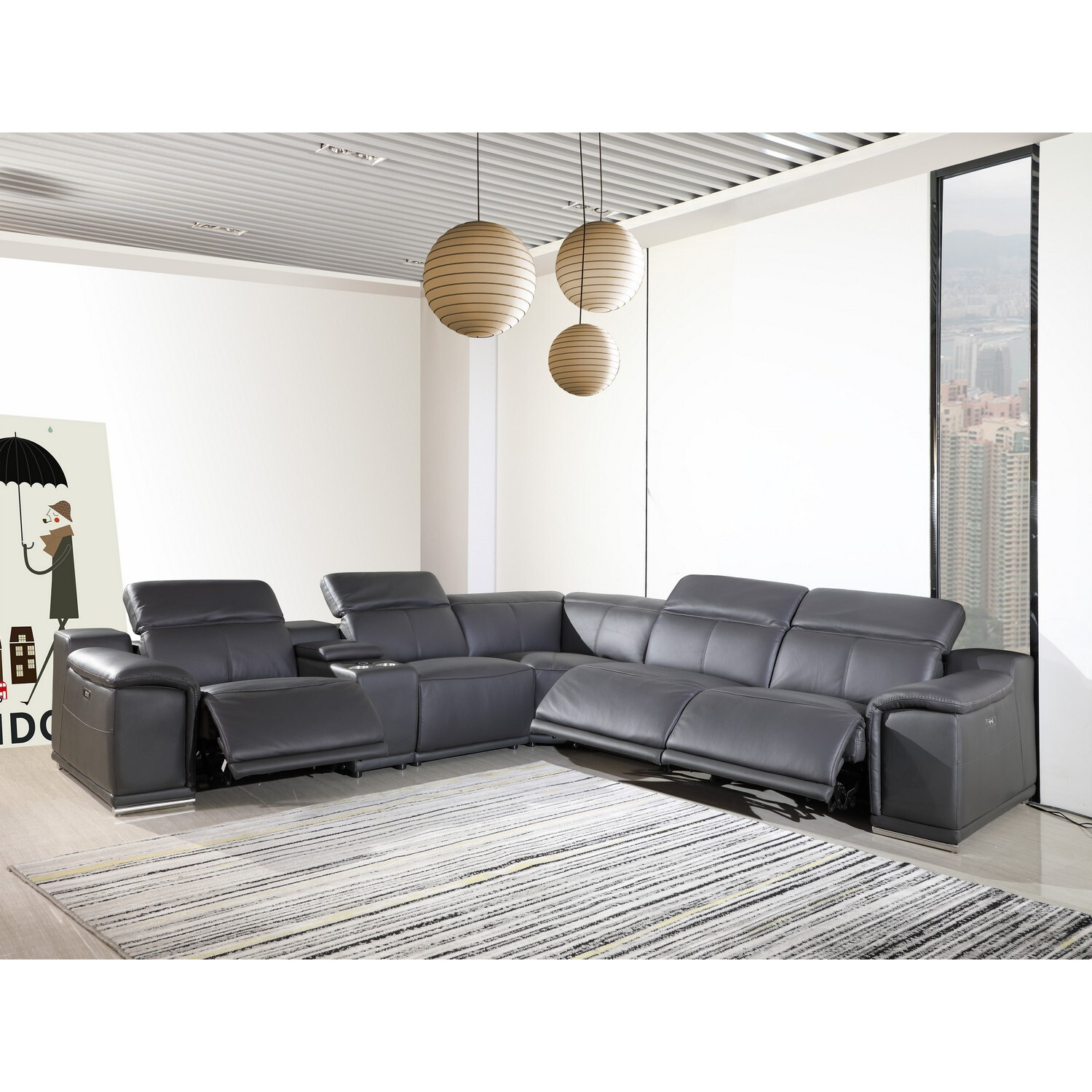 212"" X 240"" X 19"&quot1.2"" Dark Grey Power Reclining 6"&quotPc Sectional
