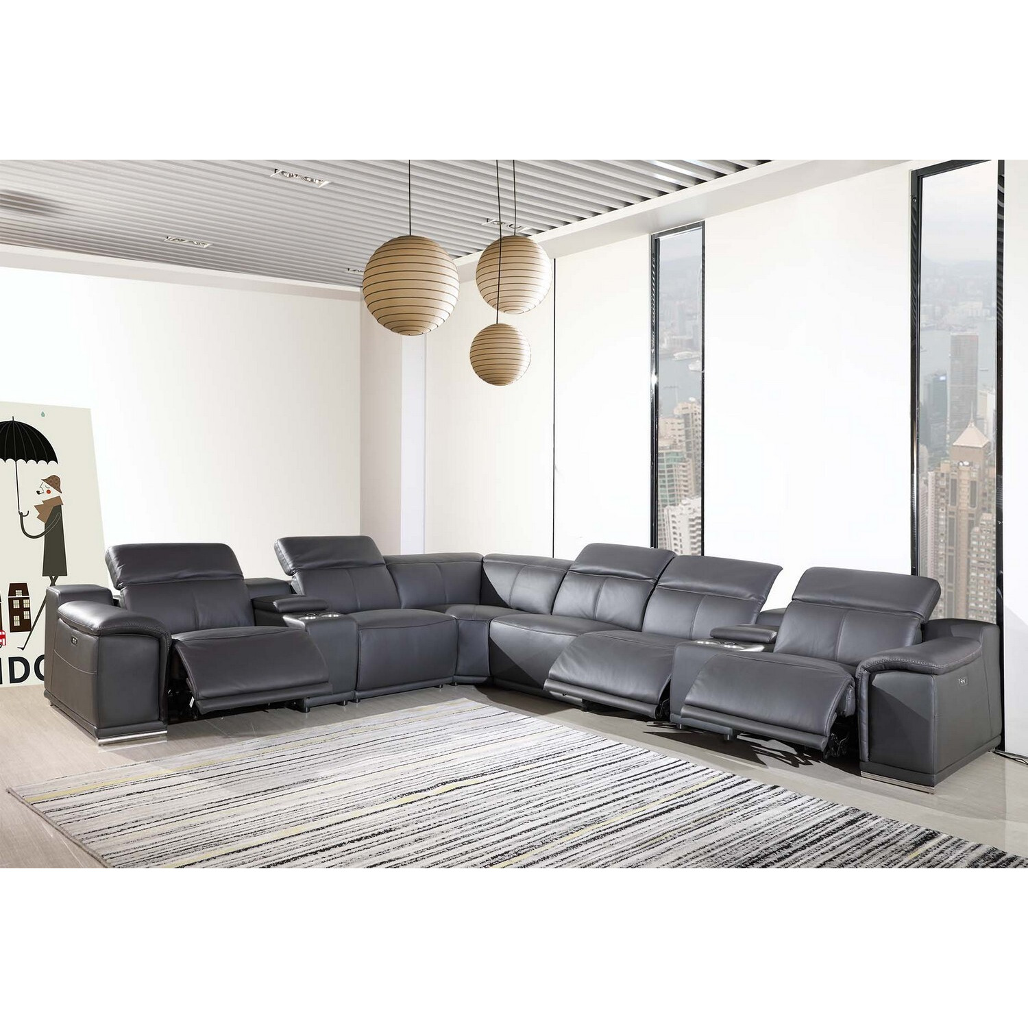 154"" X 200"" X 162.2"" Dark Grey Power Reclining 8Pc Sectional