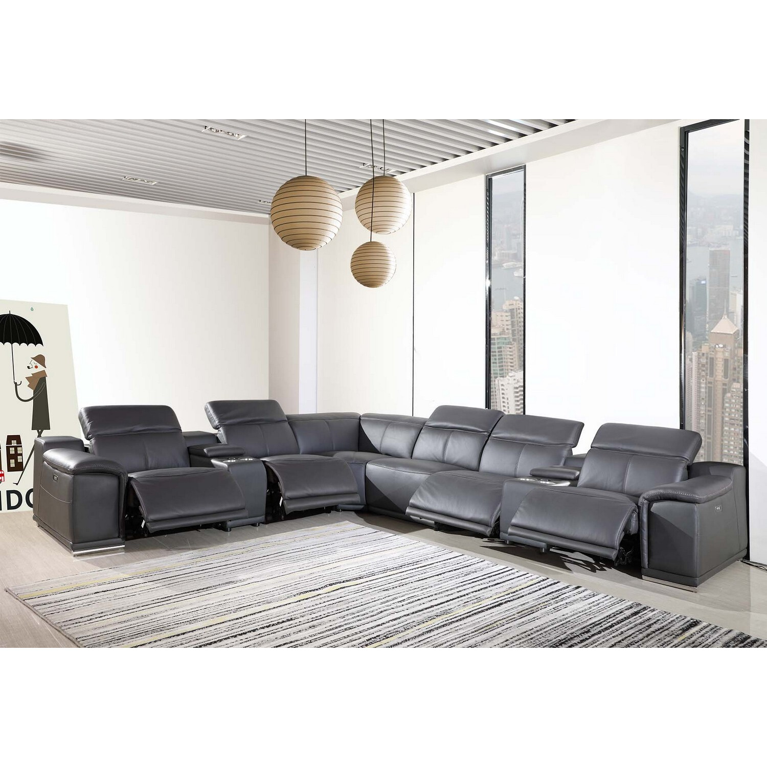267"" X 320"" X 266.4"" Dark Grey Power Reclining 8Pc Sectional
