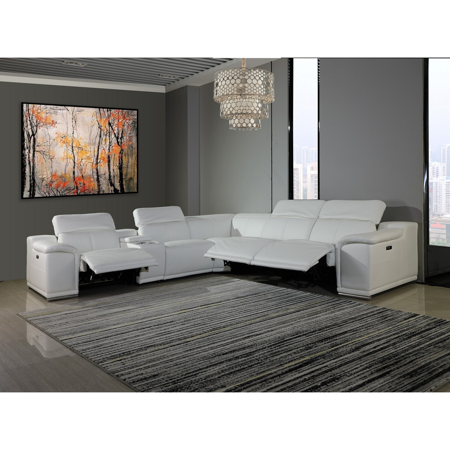 212"" X 240"" X 191.2"" White Power Reclining 6"&quotPc Sectional