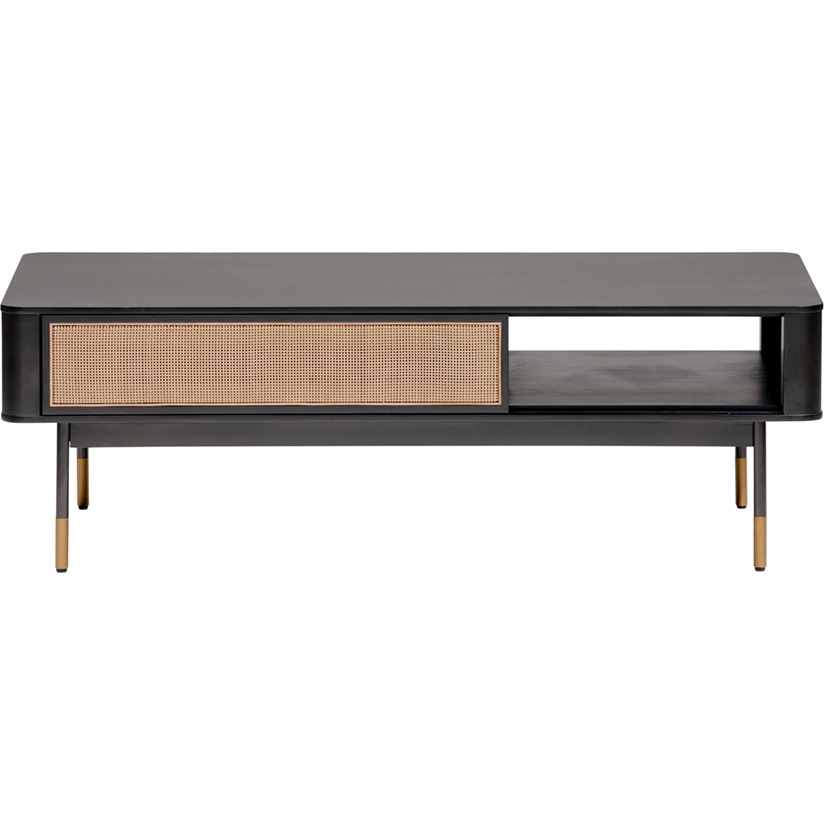 Modern Black And Wicker Coffee Table With Storage
