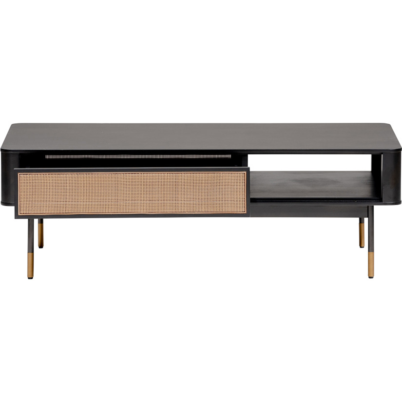 Modern Black And Wicker Coffee Table With Storage