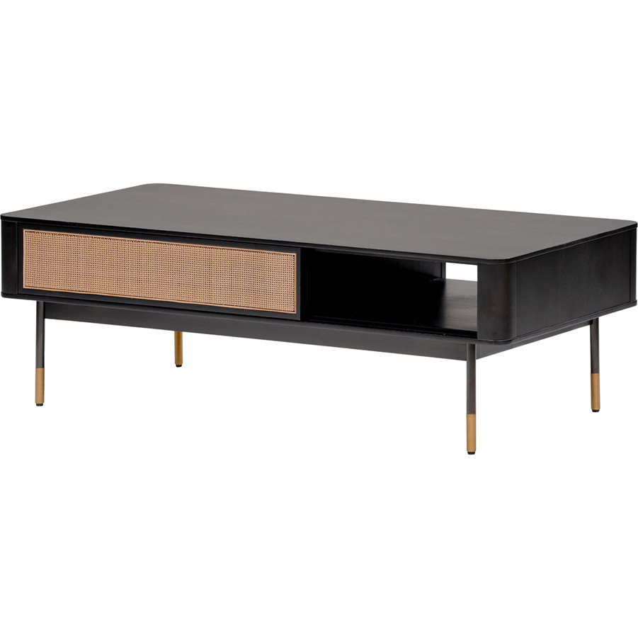 Modern Black And Wicker Coffee Table With Storage