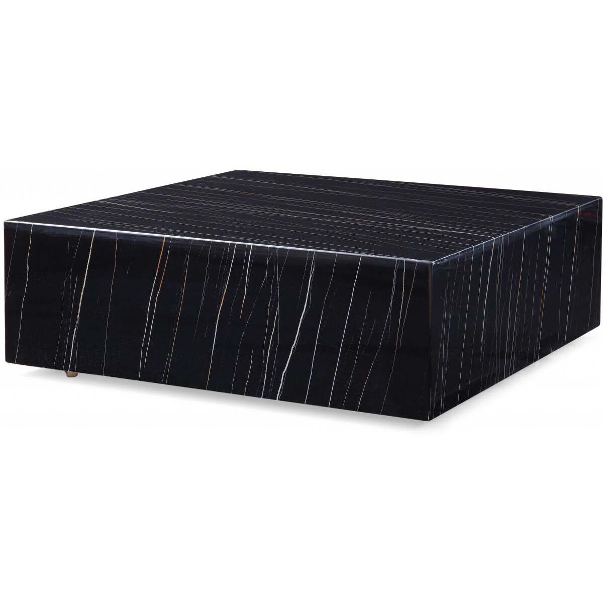 35"" Black Genuine Marble And Brass Square Coffee Table