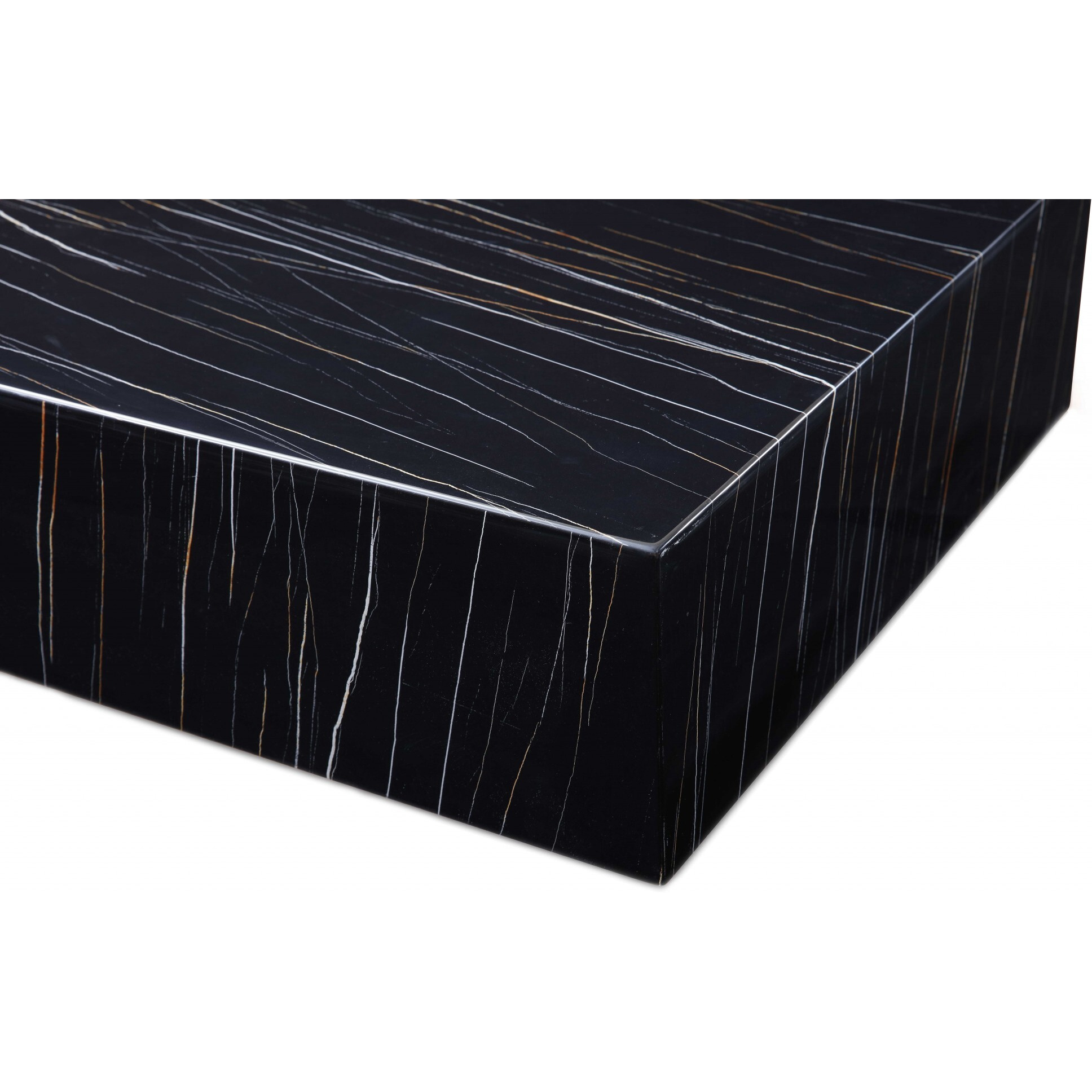 35"" Black Genuine Marble And Brass Square Coffee Table