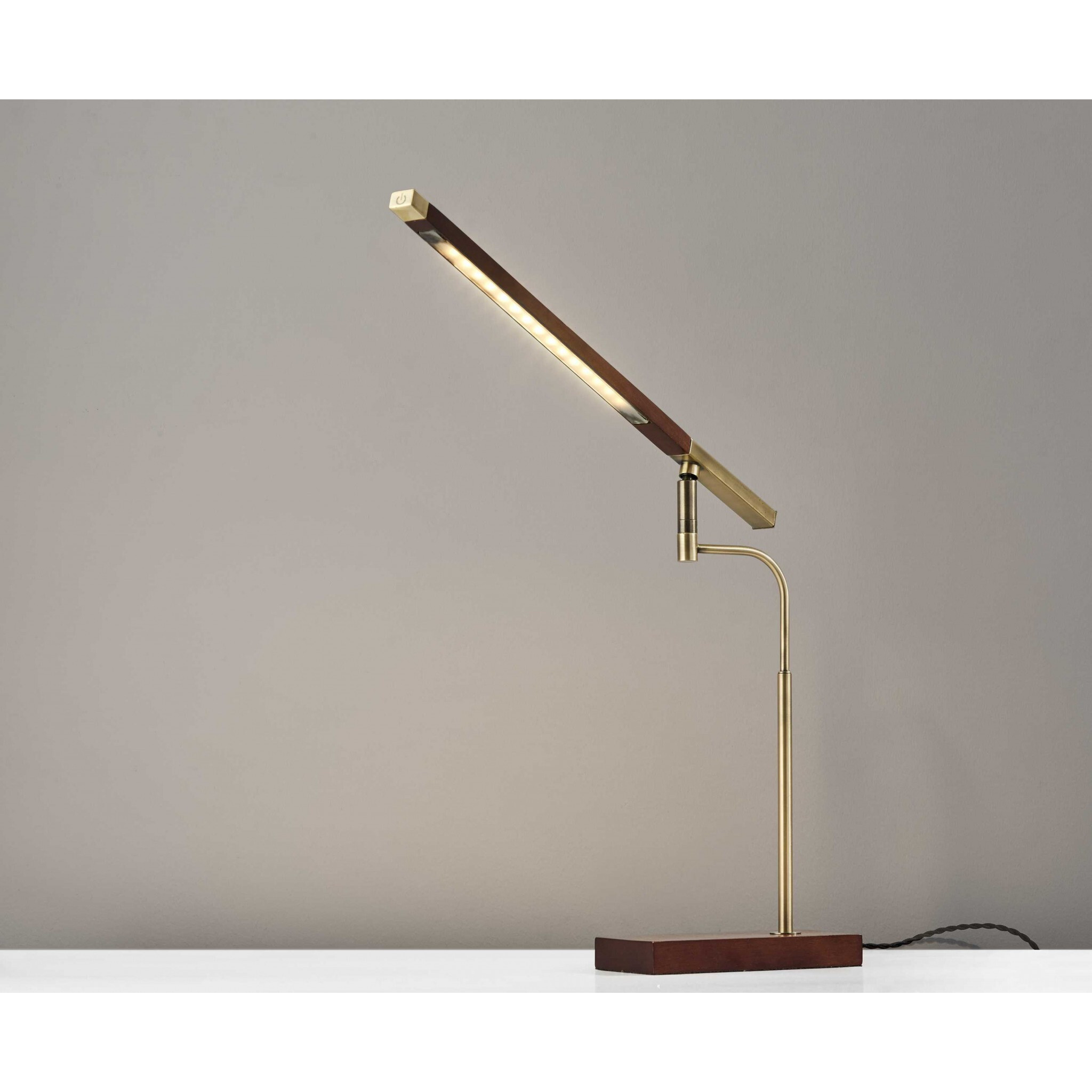 Walnut Wood Finish And Antique Brass Metal Adjustable Led Desk Lamp With Usb Port