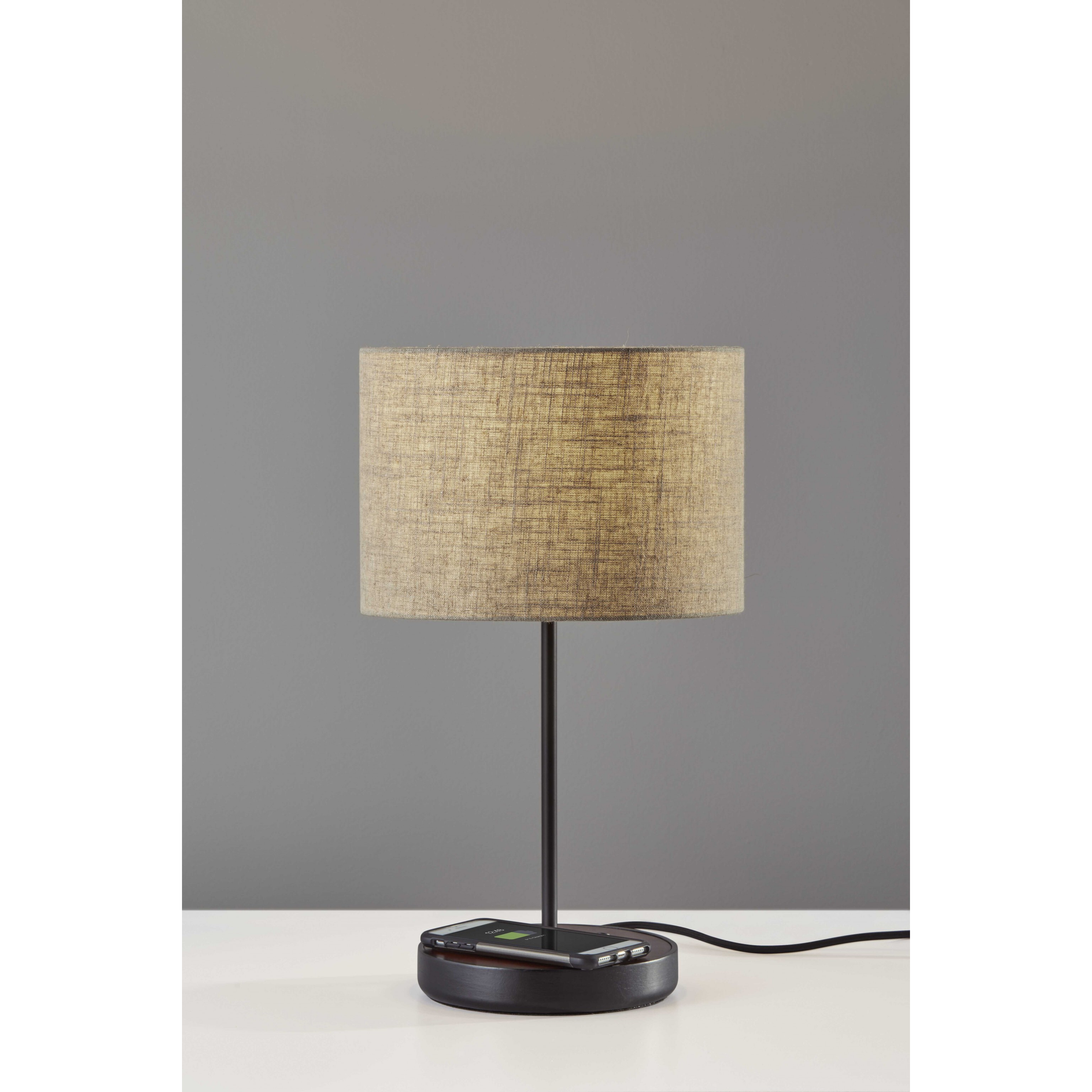 Matte Black Metal Wood Wireless Charging Table Lamp