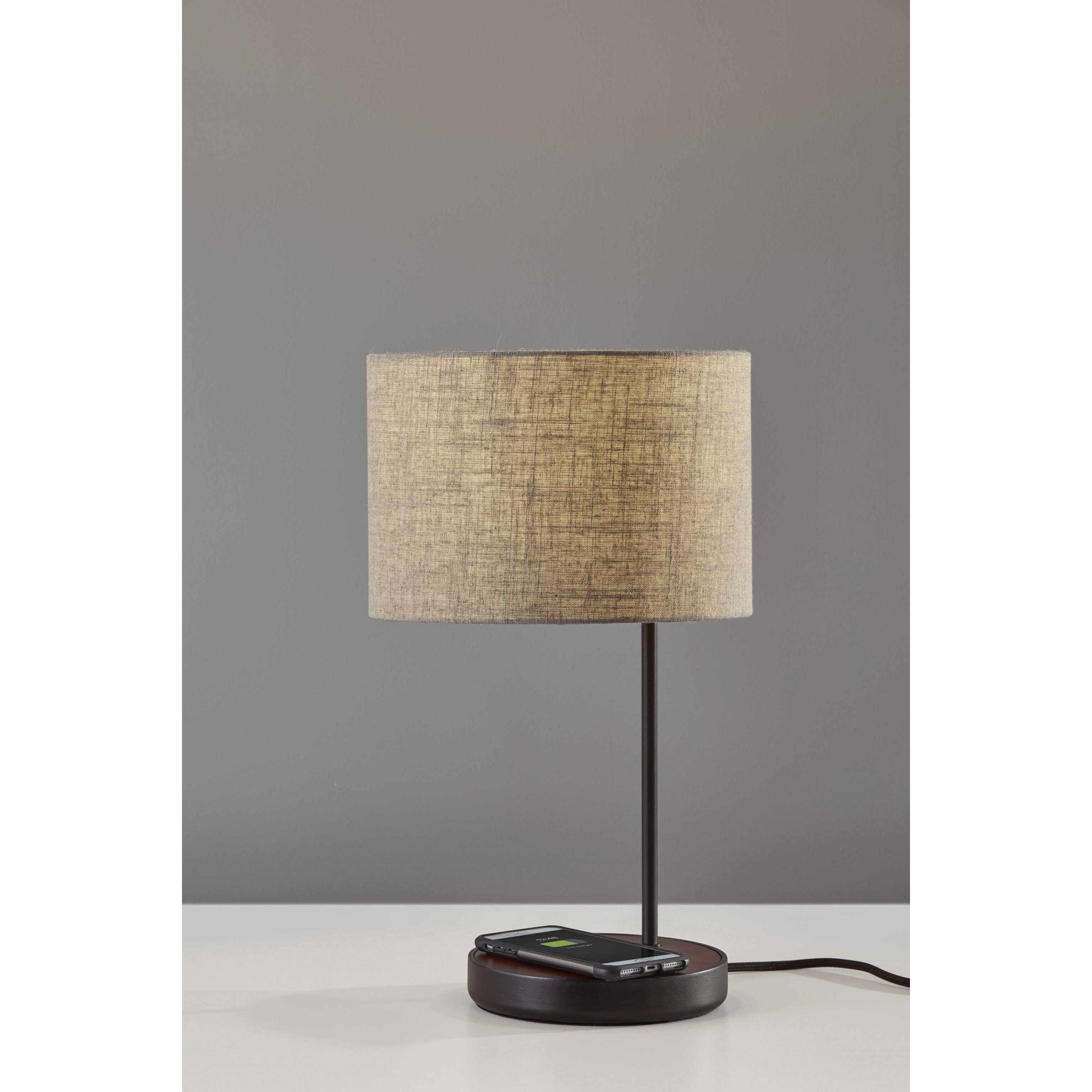 Matte Black Metal Wood Wireless Charging Table Lamp