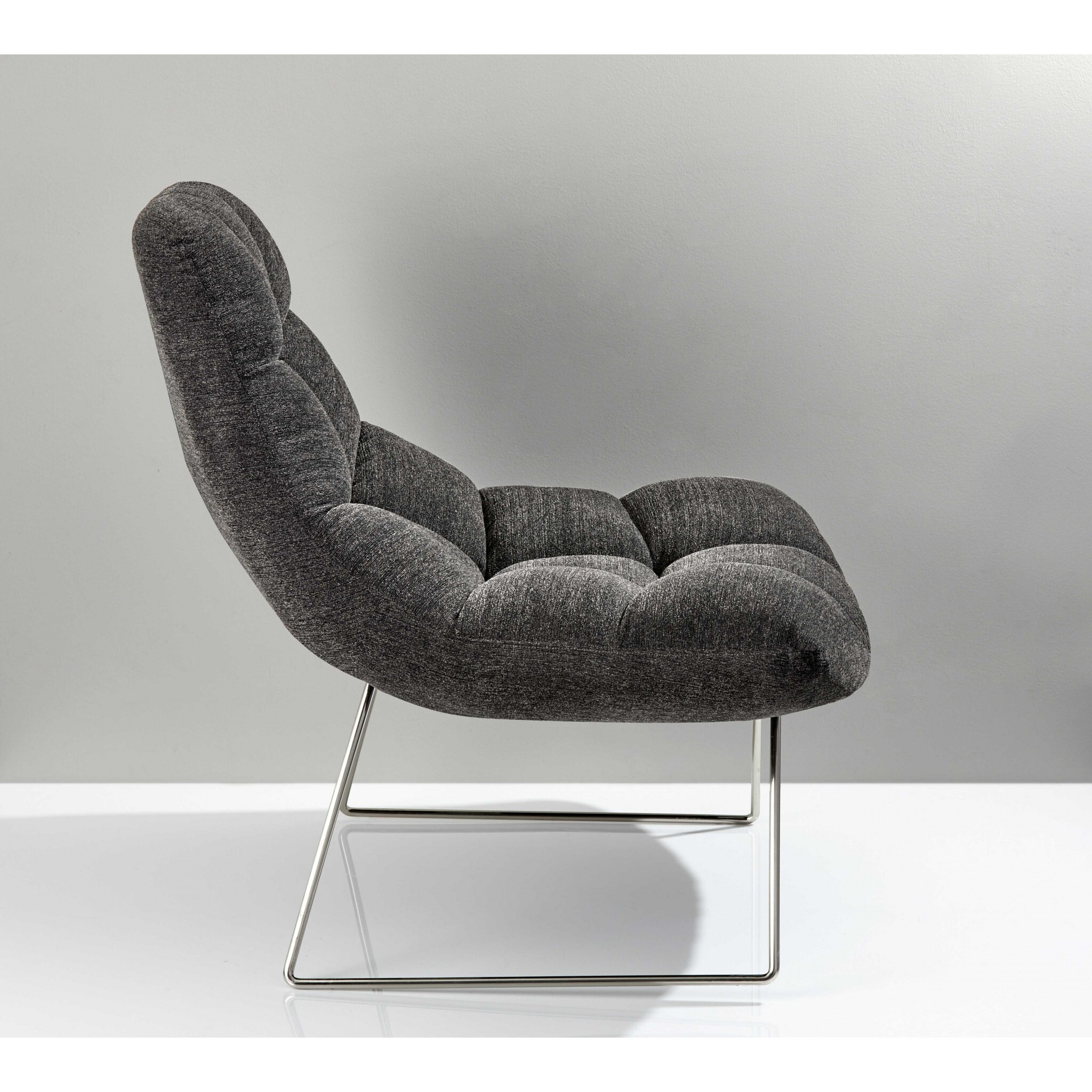 40"" X 33"" X 33"" Dark Grey Soft Textured Fabric And Brushed Steel Chair