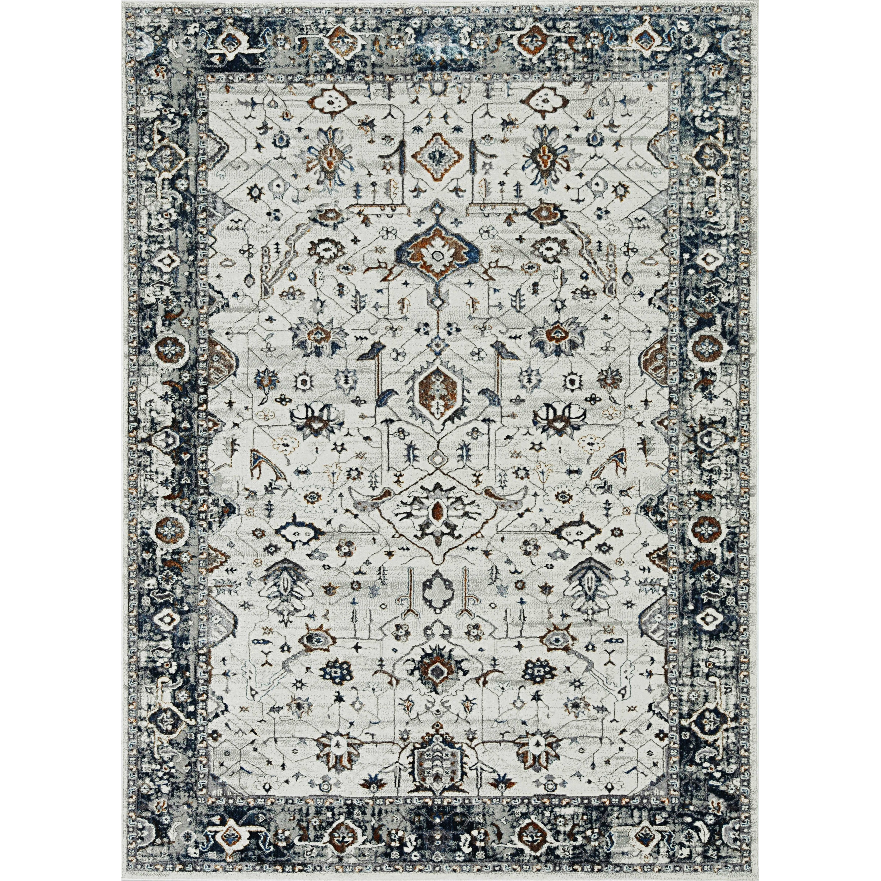 7' Ivory Grey Machine Woven Floral Traditional Indoor Runner Rug