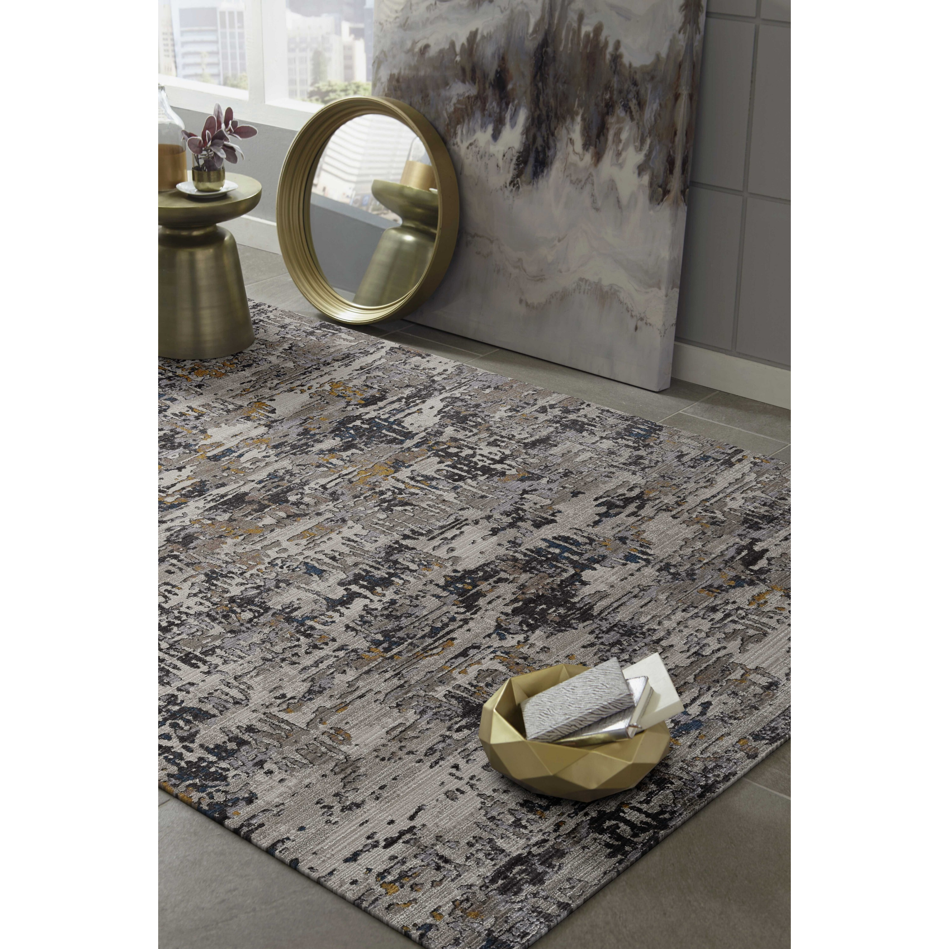 8'X11' Grey Machine Woven Abstract Splatter Indoor Area Rug