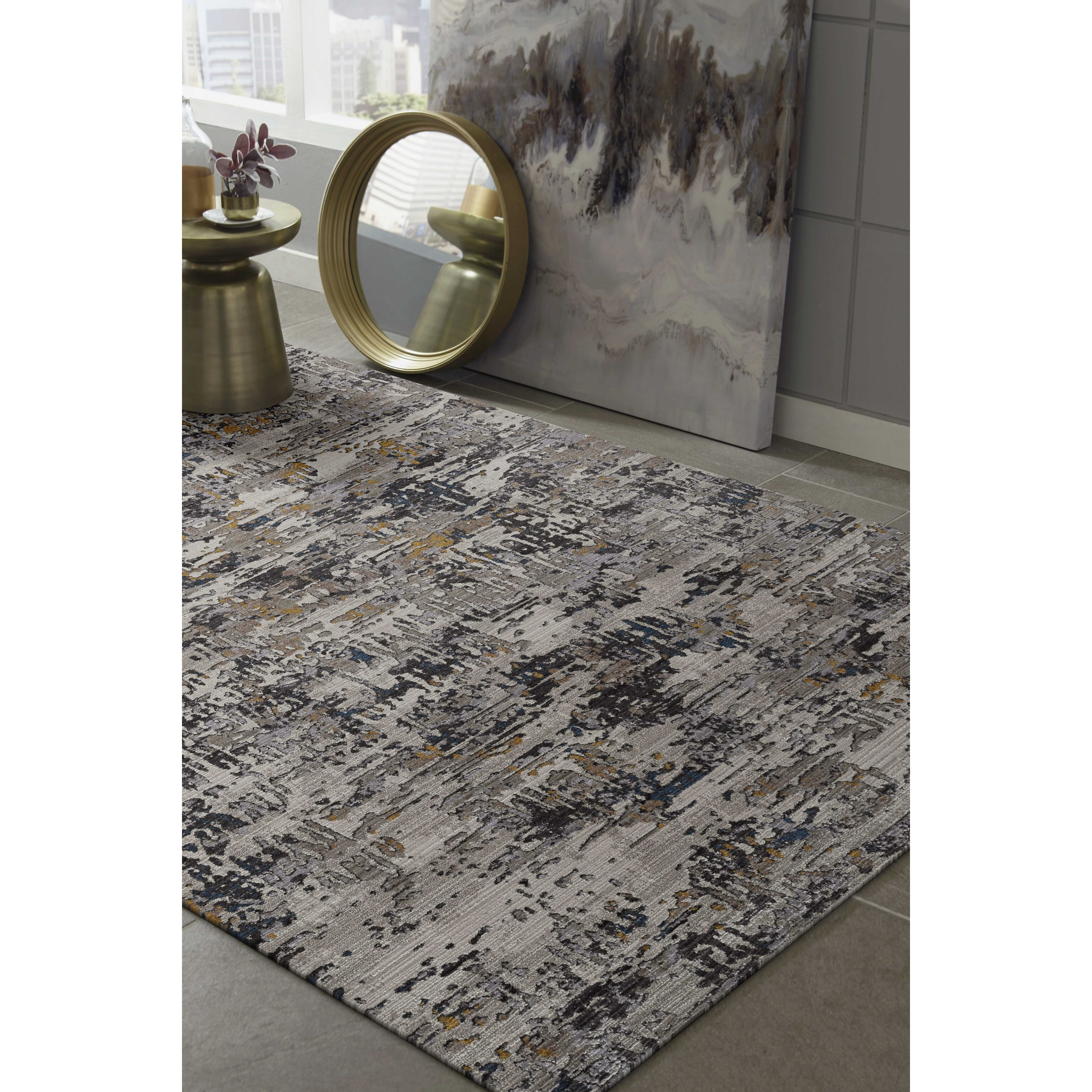 8'X11' Grey Machine Woven Abstract Splatter Indoor Area Rug