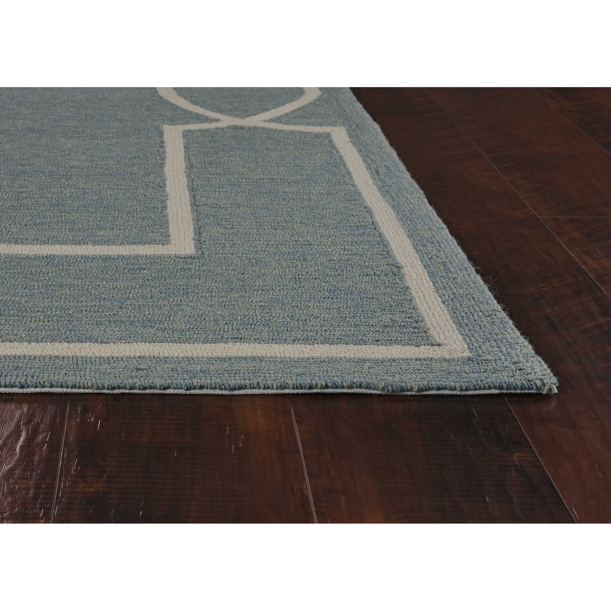 8'X11' Spa Blue Hand Hooked Uv Treated Bordered Indoor Outdoor Area Rug
