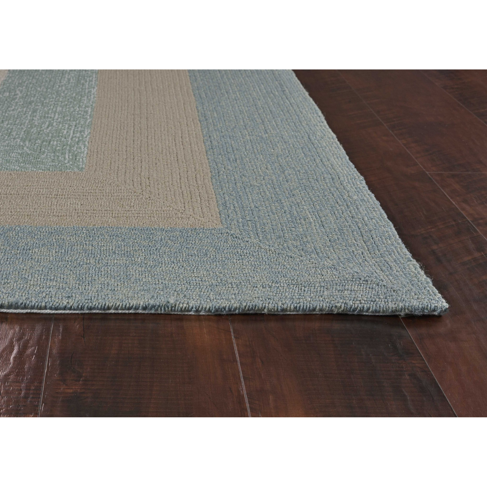 8'X11' Spa Blue Beige Hand Hooked Uv Treated Bordered Indoor Outdoor Area Rug