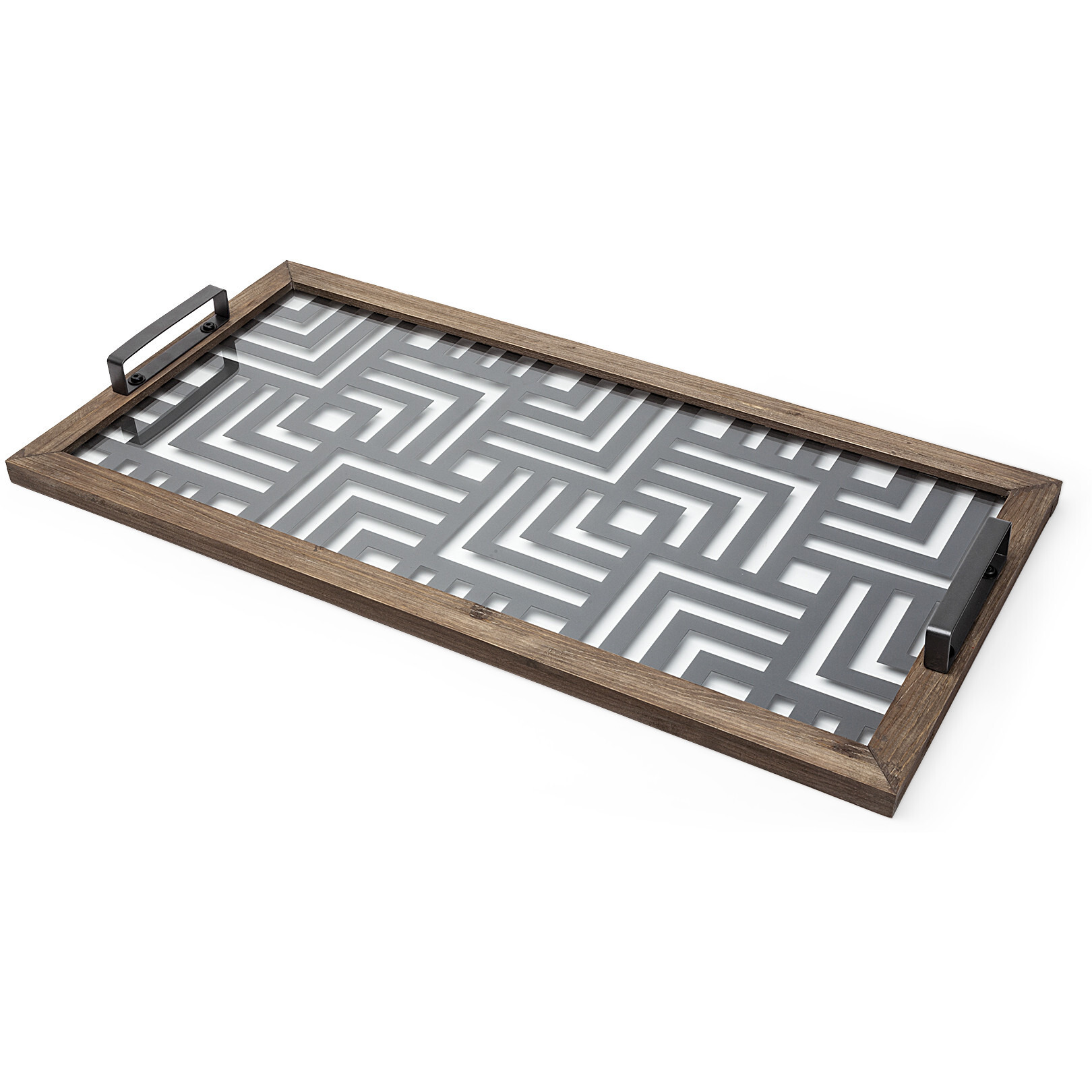 Grey Metal Glasss Top With Maze Like Pattern Tray