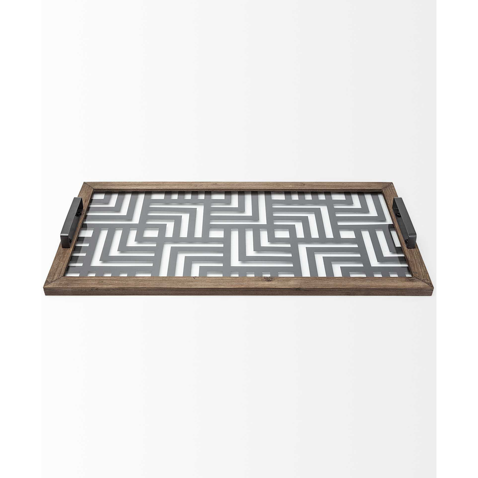 Grey Metal Glasss Top With Maze Like Pattern Tray