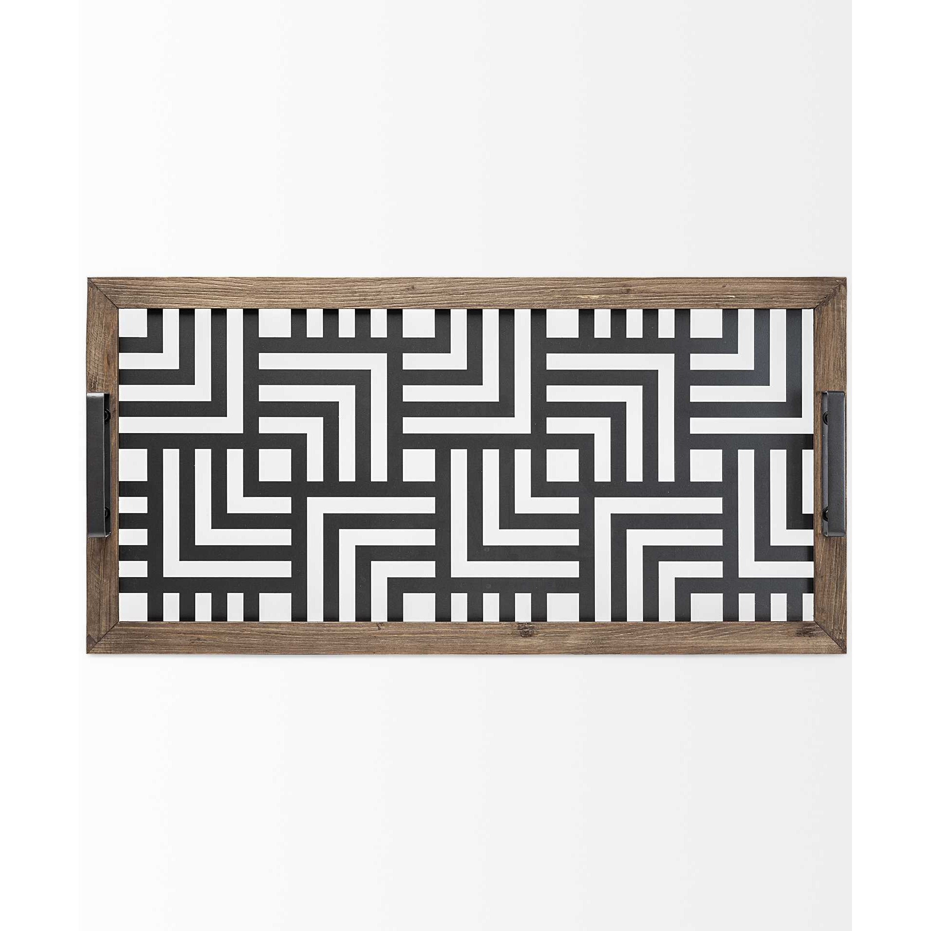 Grey Metal Glasss Top With Maze Like Pattern Tray
