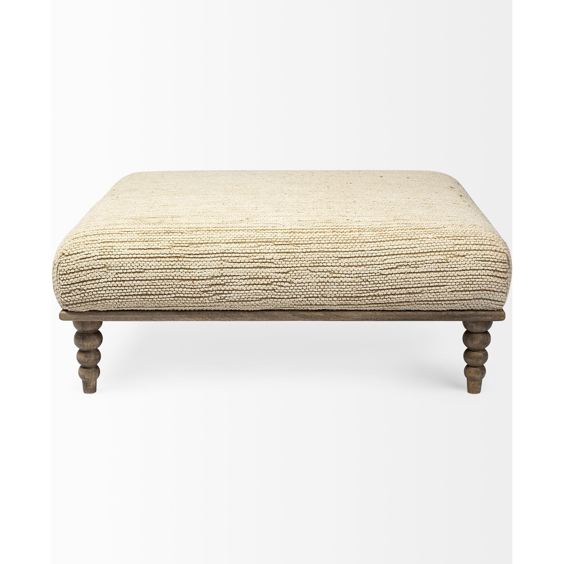 Square Indian Mango Woodnatural-Brown Polished W Upholstered Cream Seat Accent Bench
