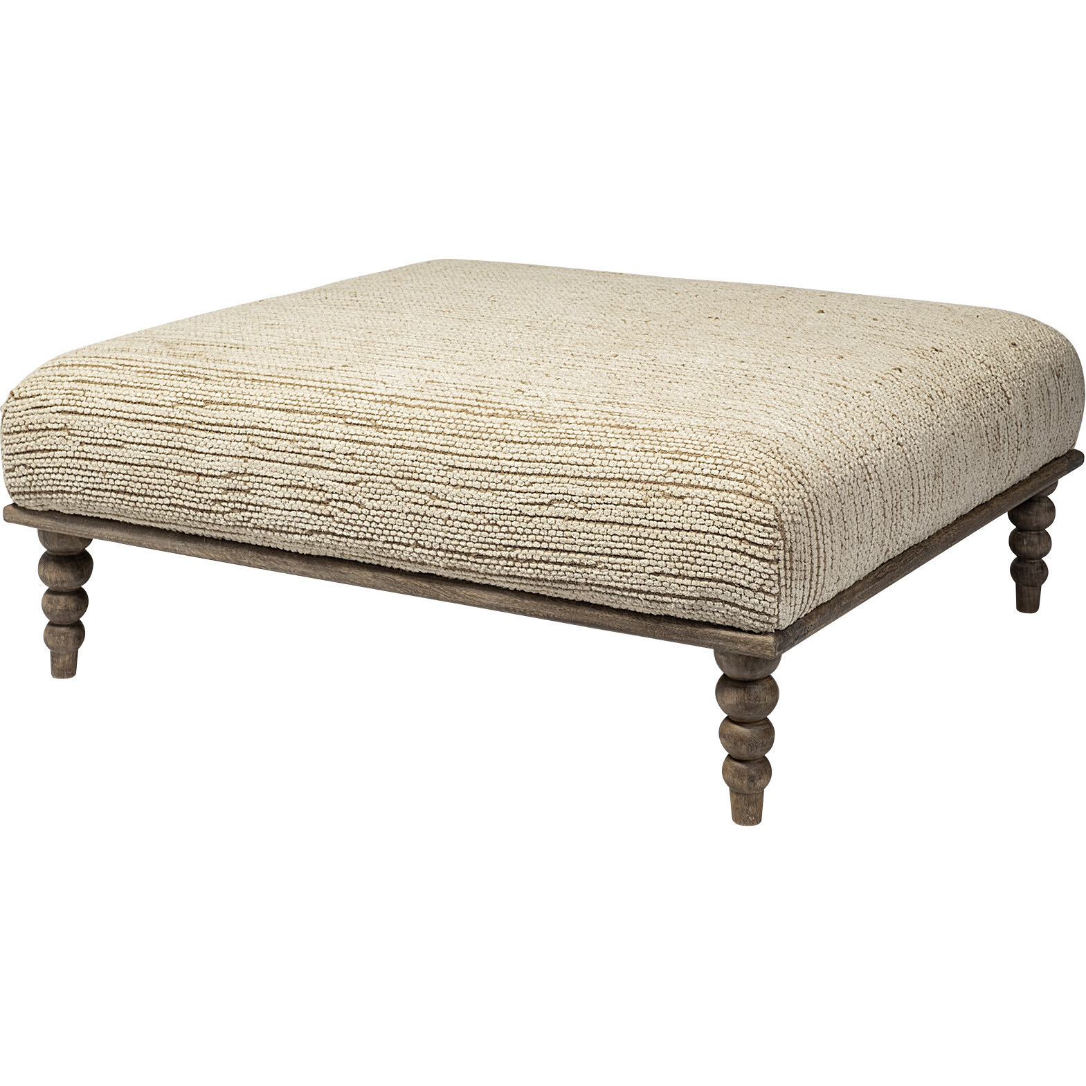 Square Indian Mango Woodnatural-Brown Polished W Upholstered Cream Seat Accent Bench