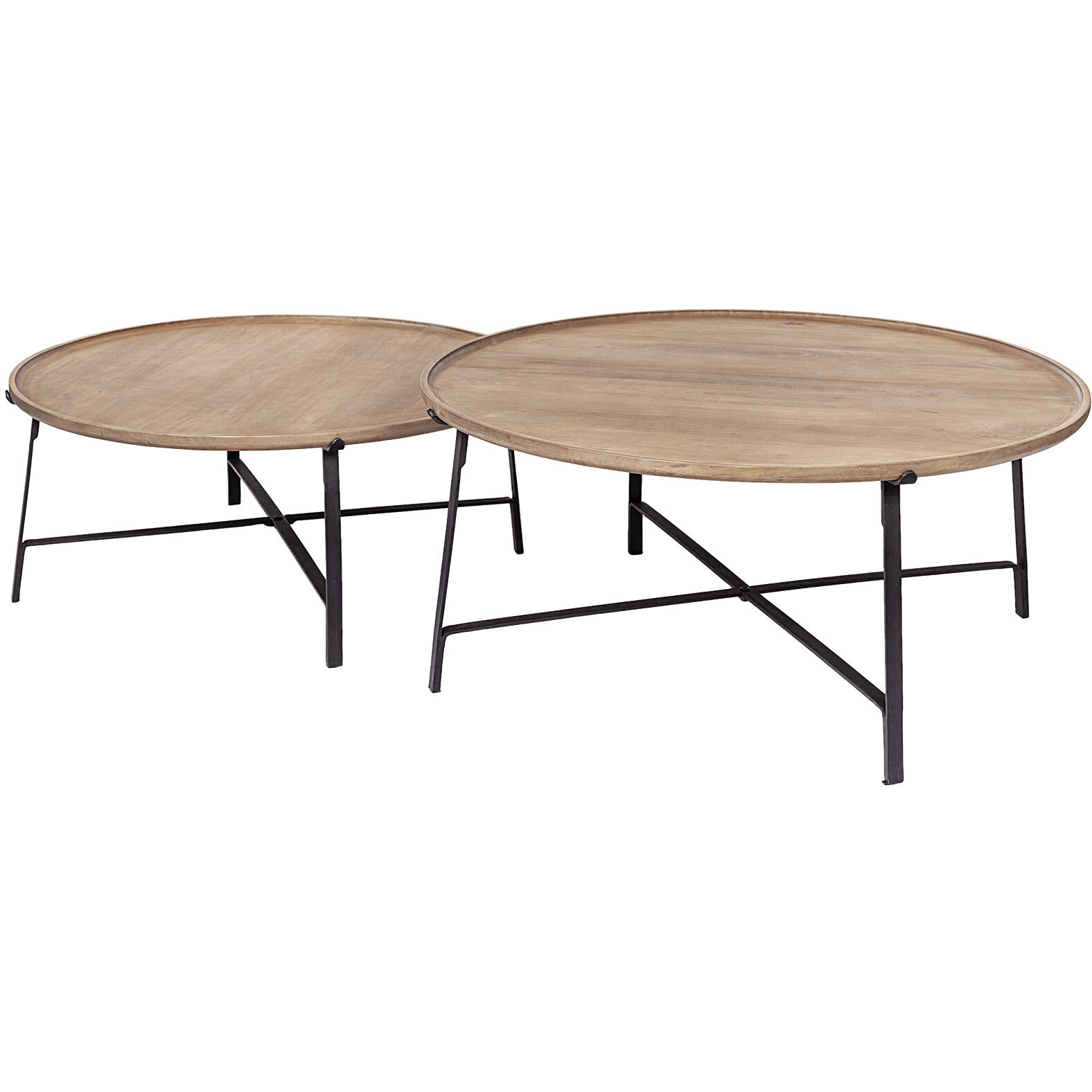 S 2  Solid Wood Top Black Metal Base Nesting Coffee Tables