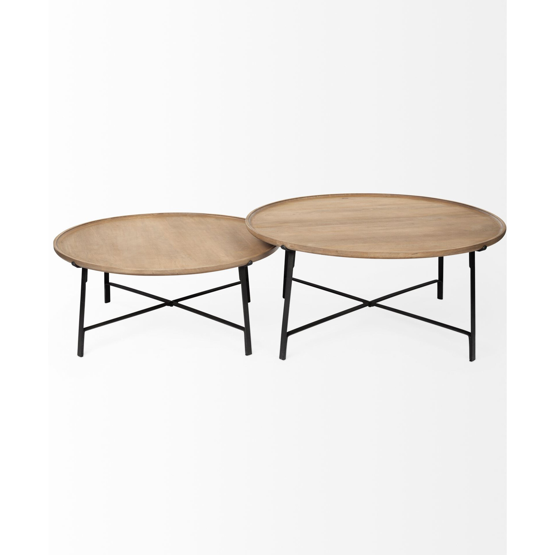 S 2  Solid Wood Top Black Metal Base Nesting Coffee Tables