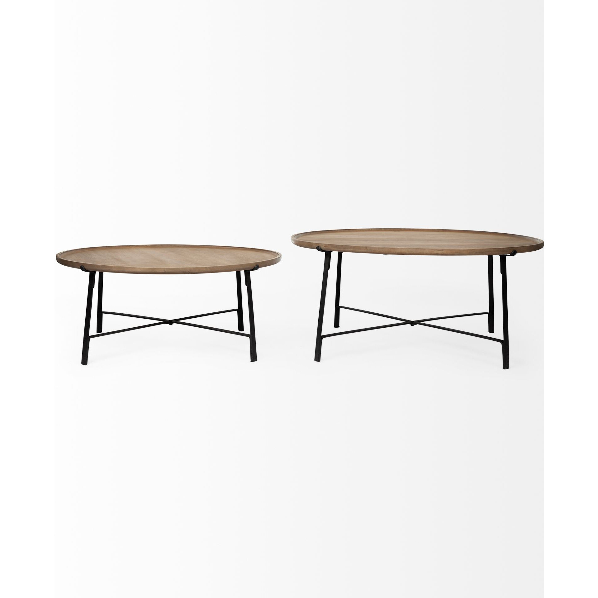 S 2  Solid Wood Top Black Metal Base Nesting Coffee Tables