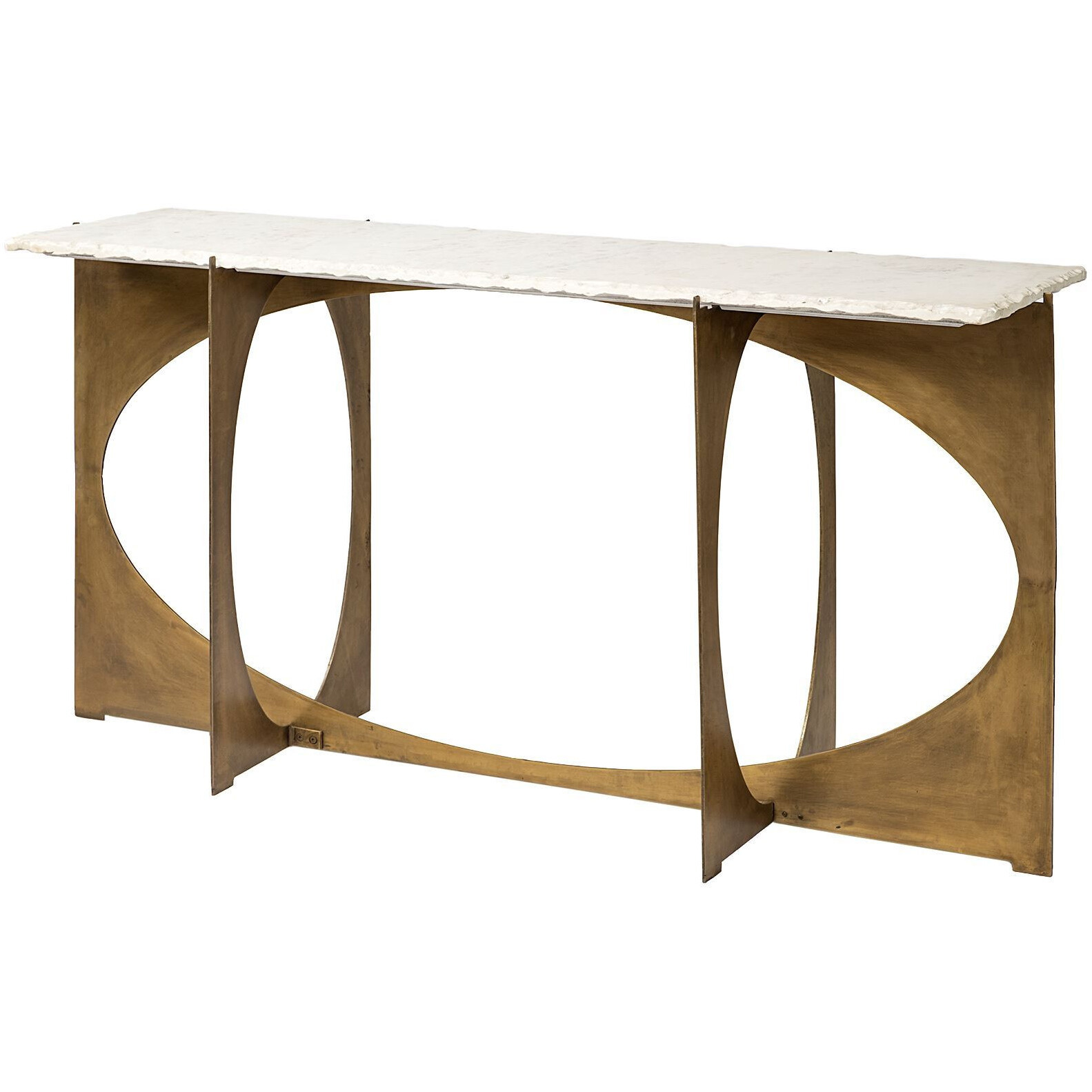 Rectangular White Marble Console Table With Gold Metal Base
